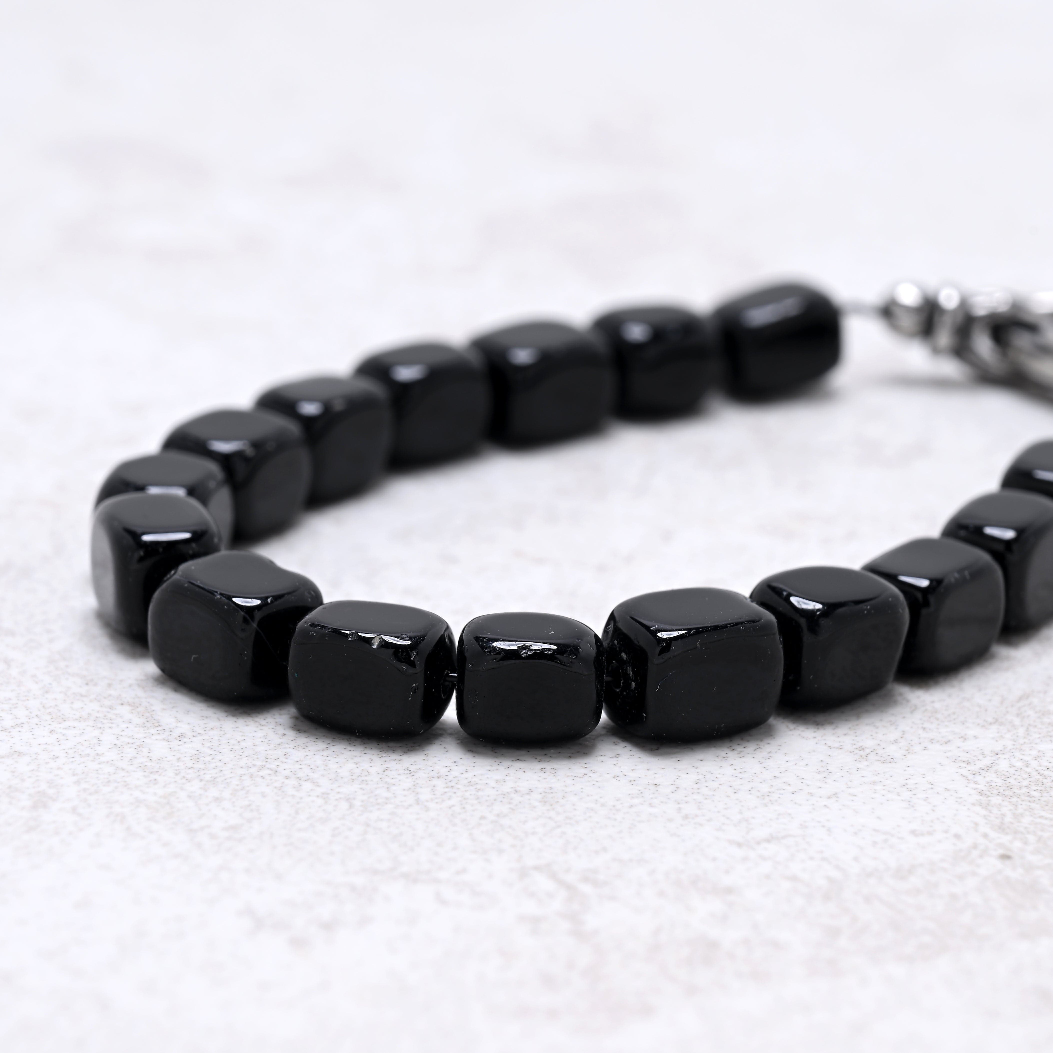 KALIFANO Gemstone Jewelry Black Agate 6x9mm Natural Gemstone Bracelet