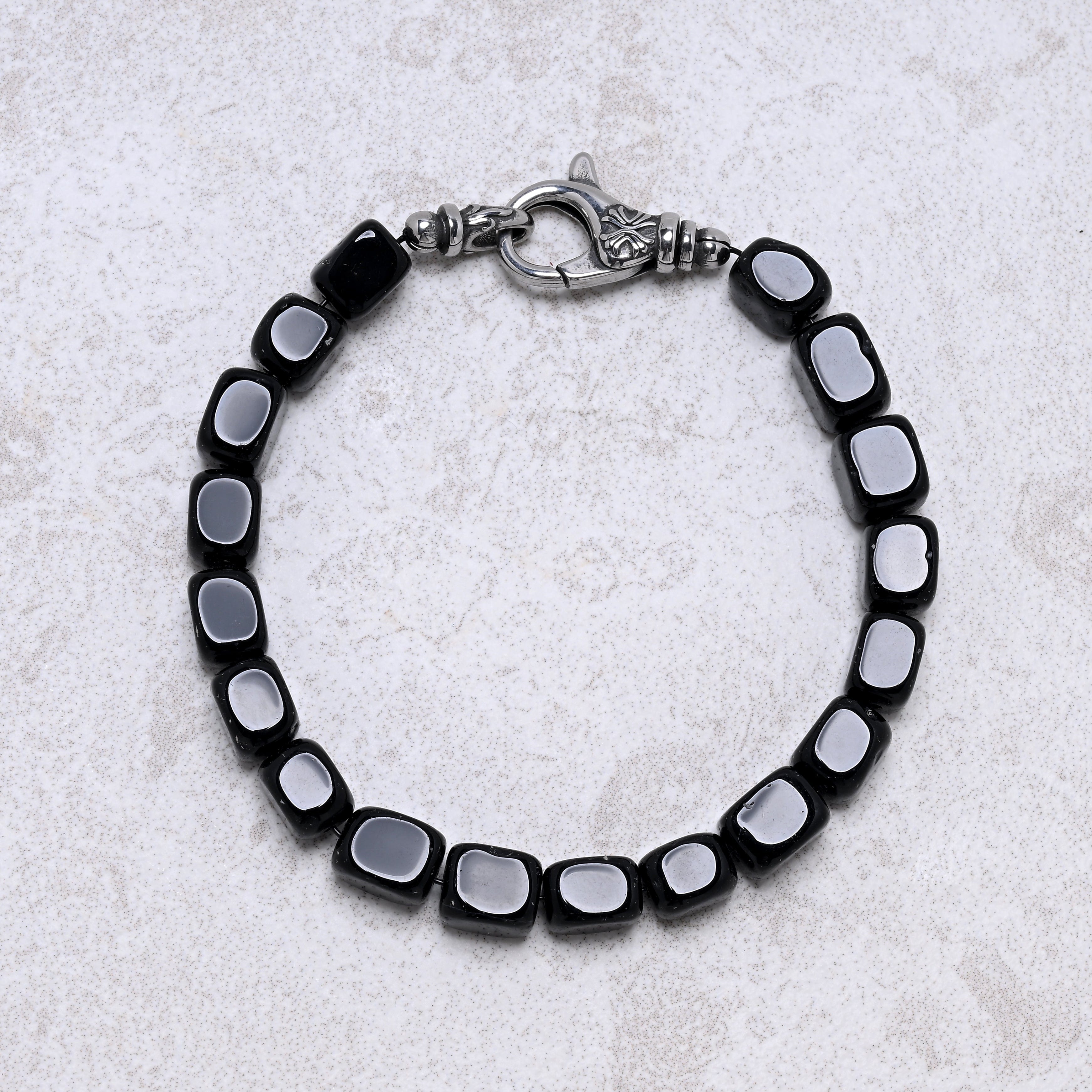 KALIFANO Gemstone Jewelry Black Agate 6x9mm Natural Gemstone Bracelet