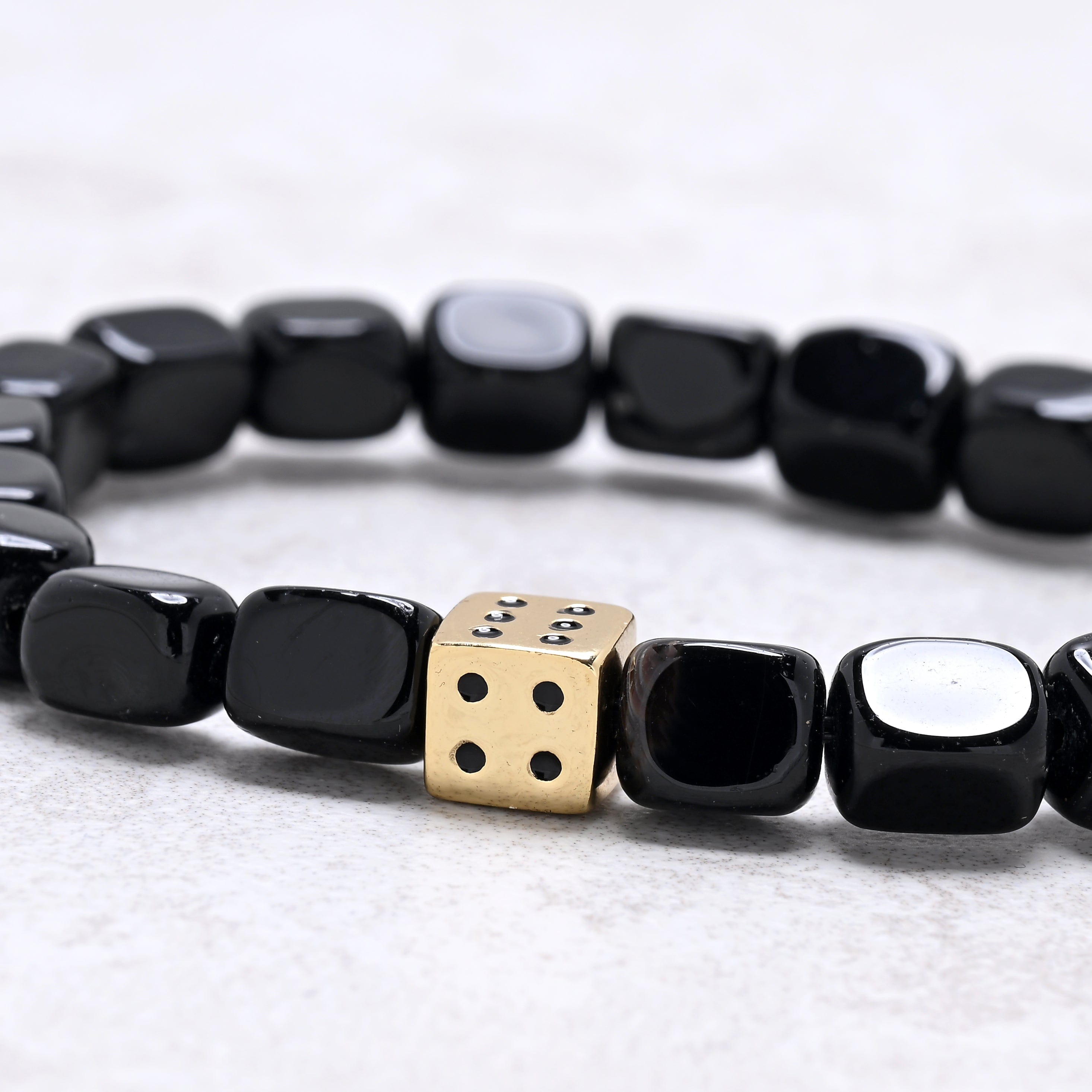 KALIFANO Gemstone Jewelry Black Agate 6x9mm Natural Gemstone Stretch Bracelet