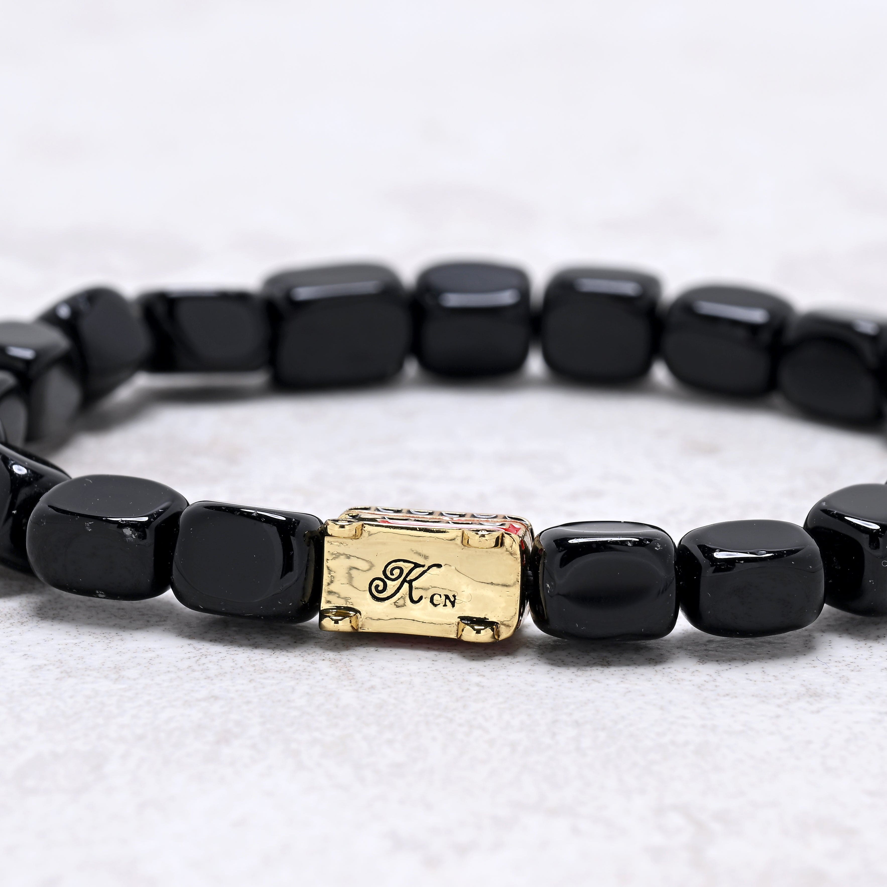KALIFANO Gemstone Jewelry Black Agate 6x9mm Natural Gemstone Stretch Bracelet