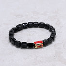 Black Agate Natural Gemstone Stretch Bracelet With London Routemaster Bus Accent Bead