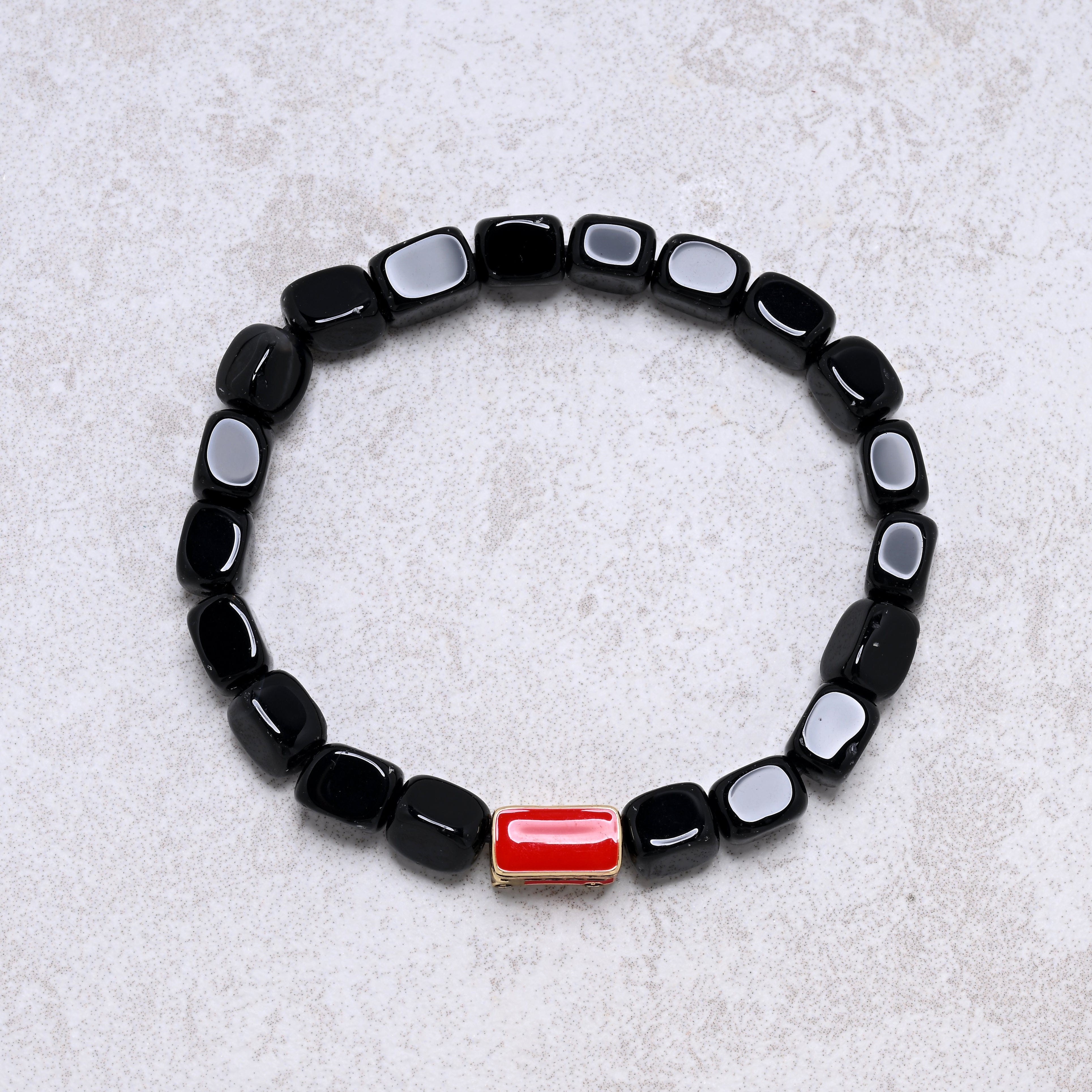 KALIFANO Gemstone Jewelry Black Agate 6x9mm Natural Gemstone Stretch Bracelet