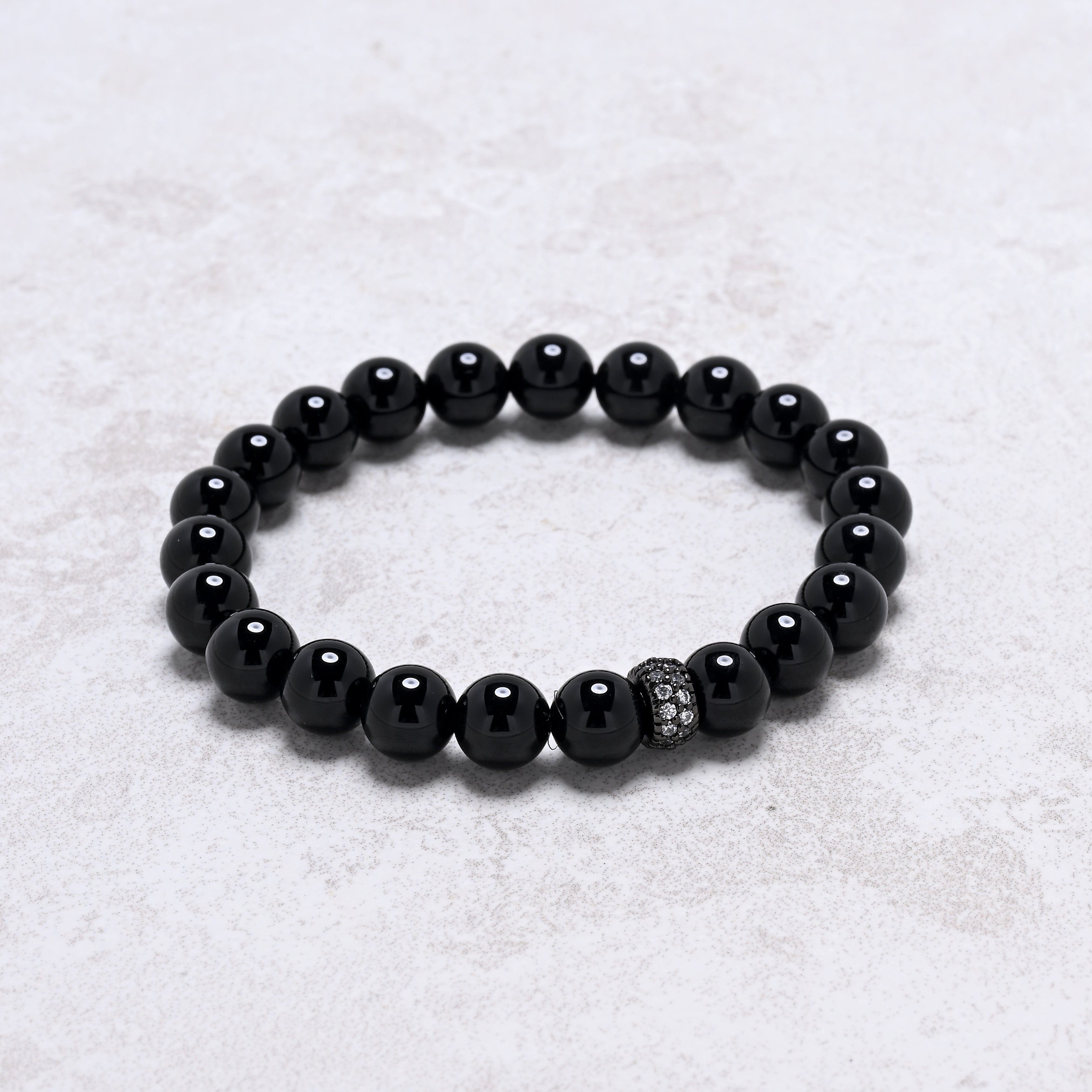 KALIFANO Gemstone Jewelry Black Agate 8mm Natural Gemstone Stretch Bracelet