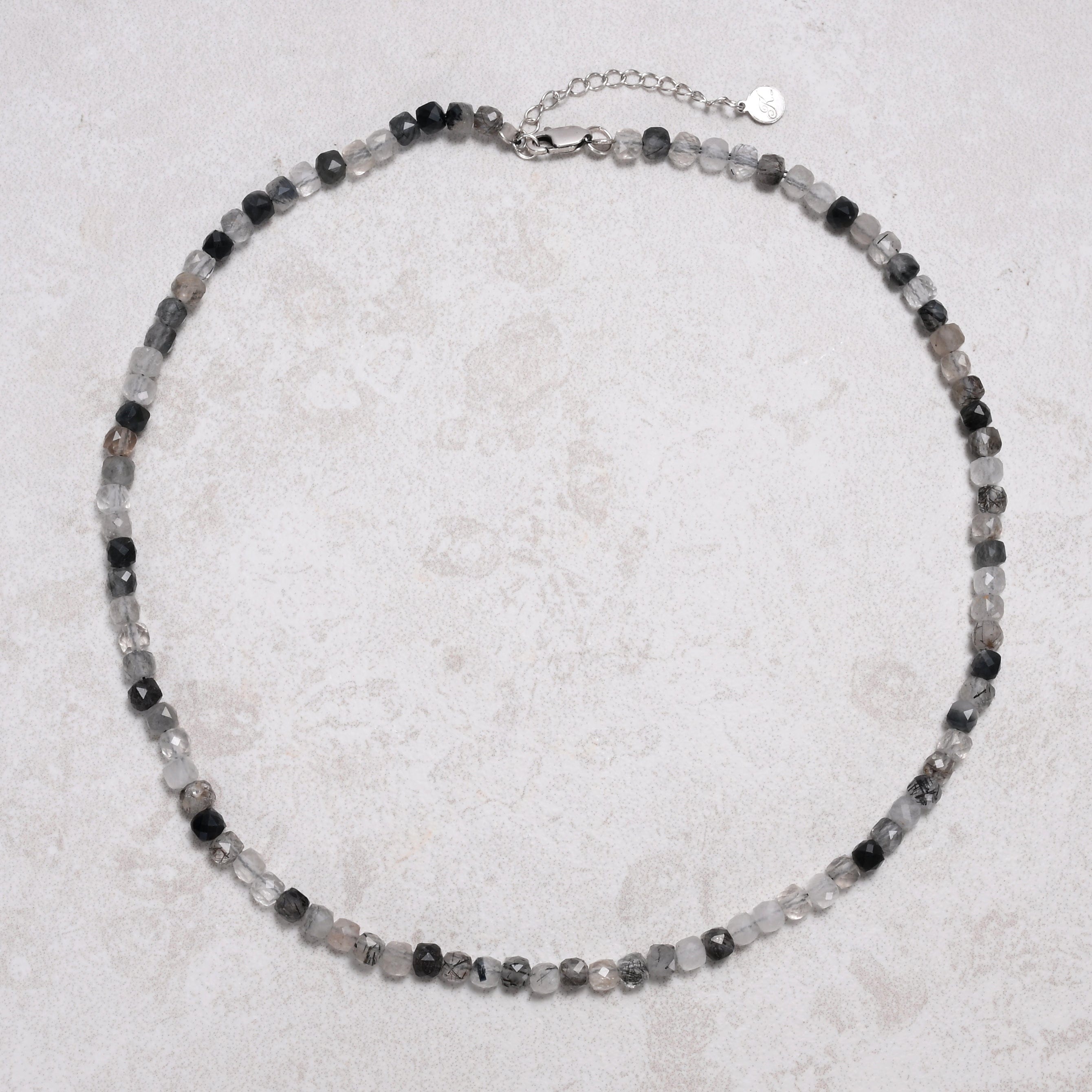 KALIFANO Gemstone Jewelry Black Rutilated Quartz 4mm Necklace With Sterling Silver Clasp - 16" N4-41S-BRQ