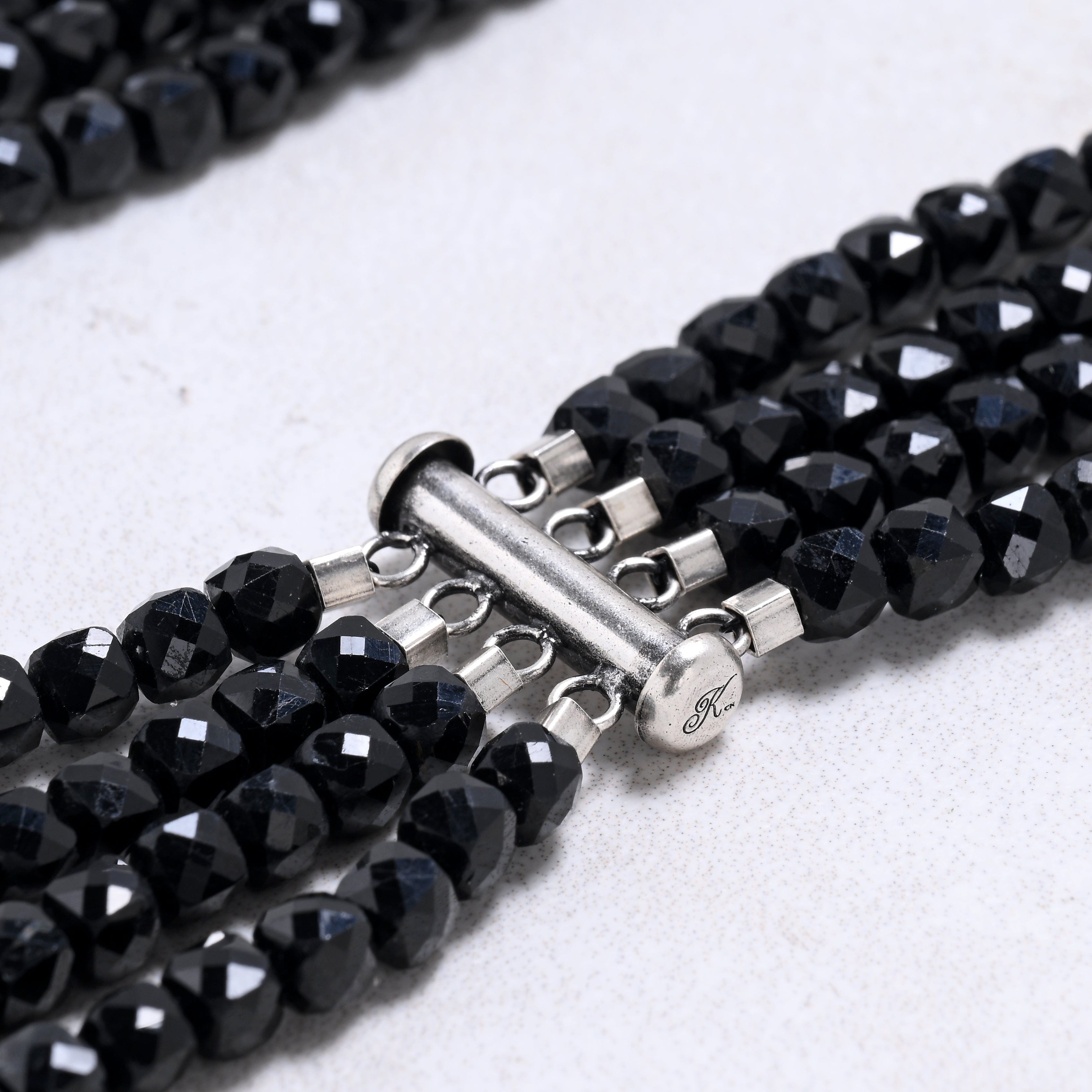 Kalifano Gemstone Jewelry Black Tourmaline 4mm Cube Gemstone Necklace with Sterling Silver Clasp - 22" 8SN-BT