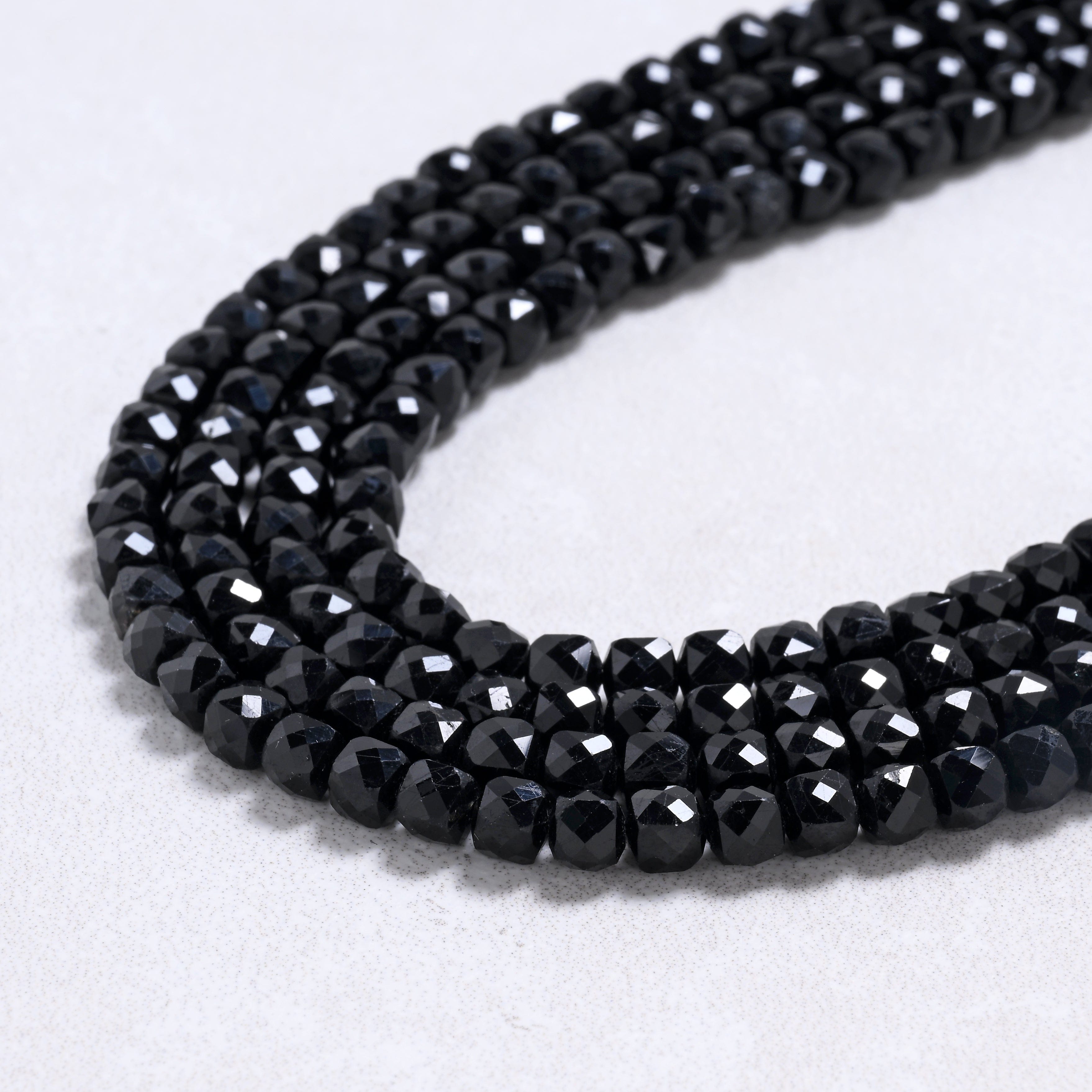 Kalifano Gemstone Jewelry Black Tourmaline 4mm Cube Gemstone Necklace with Sterling Silver Clasp - 22" 8SN-BT