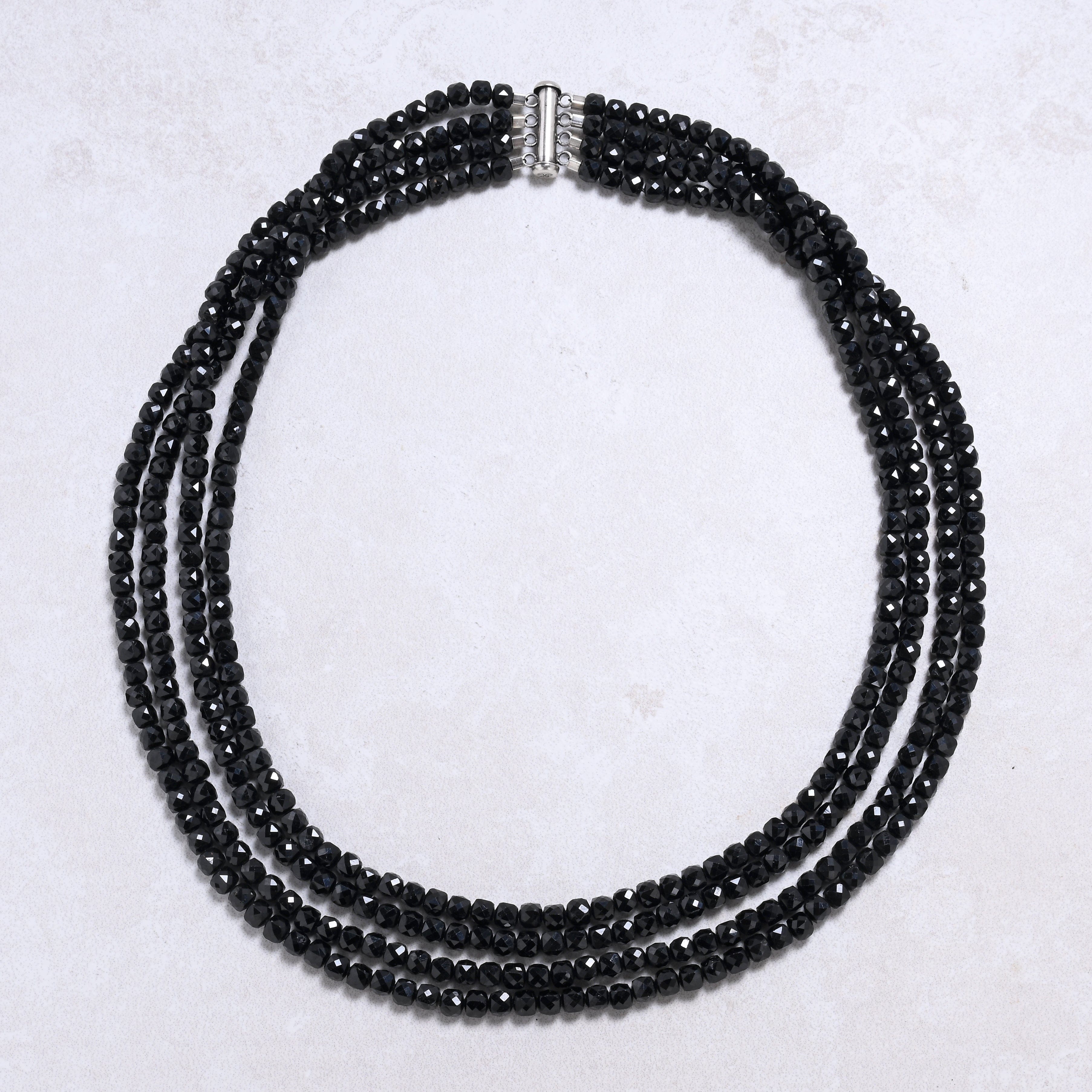 Kalifano Gemstone Jewelry Black Tourmaline 4mm Cube Gemstone Necklace with Sterling Silver Clasp - 22" 8SN-BT