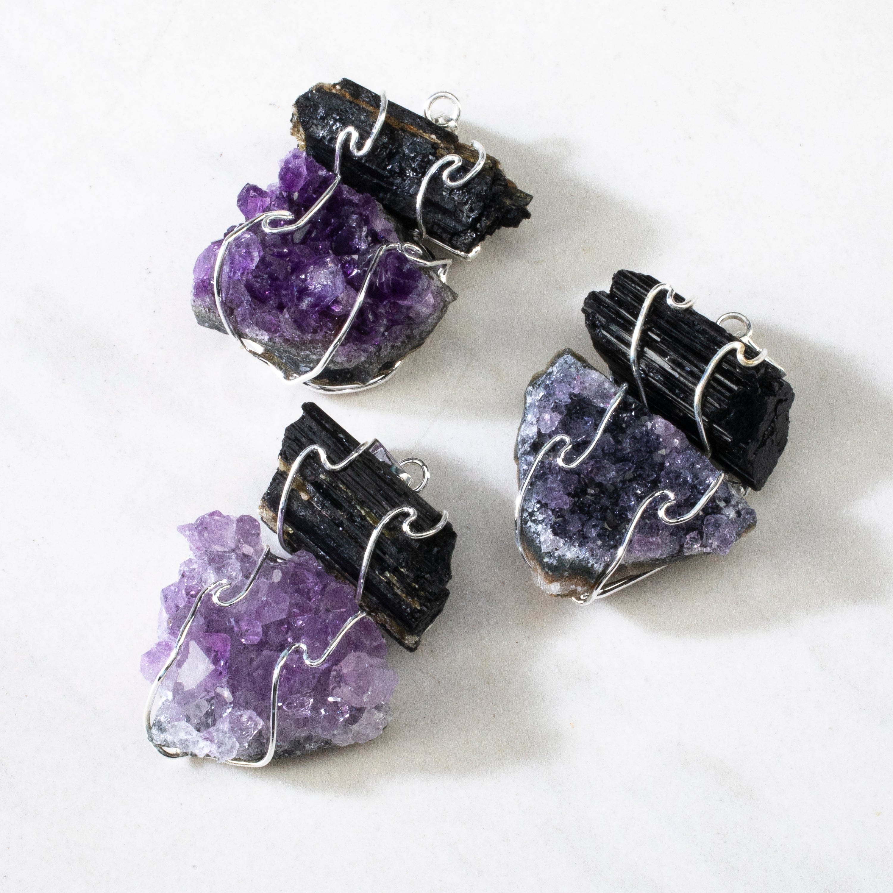KALIFANO Gemstone Jewelry Black Tourmaline and Amethyst Pendant CJN-21-AM+BT
