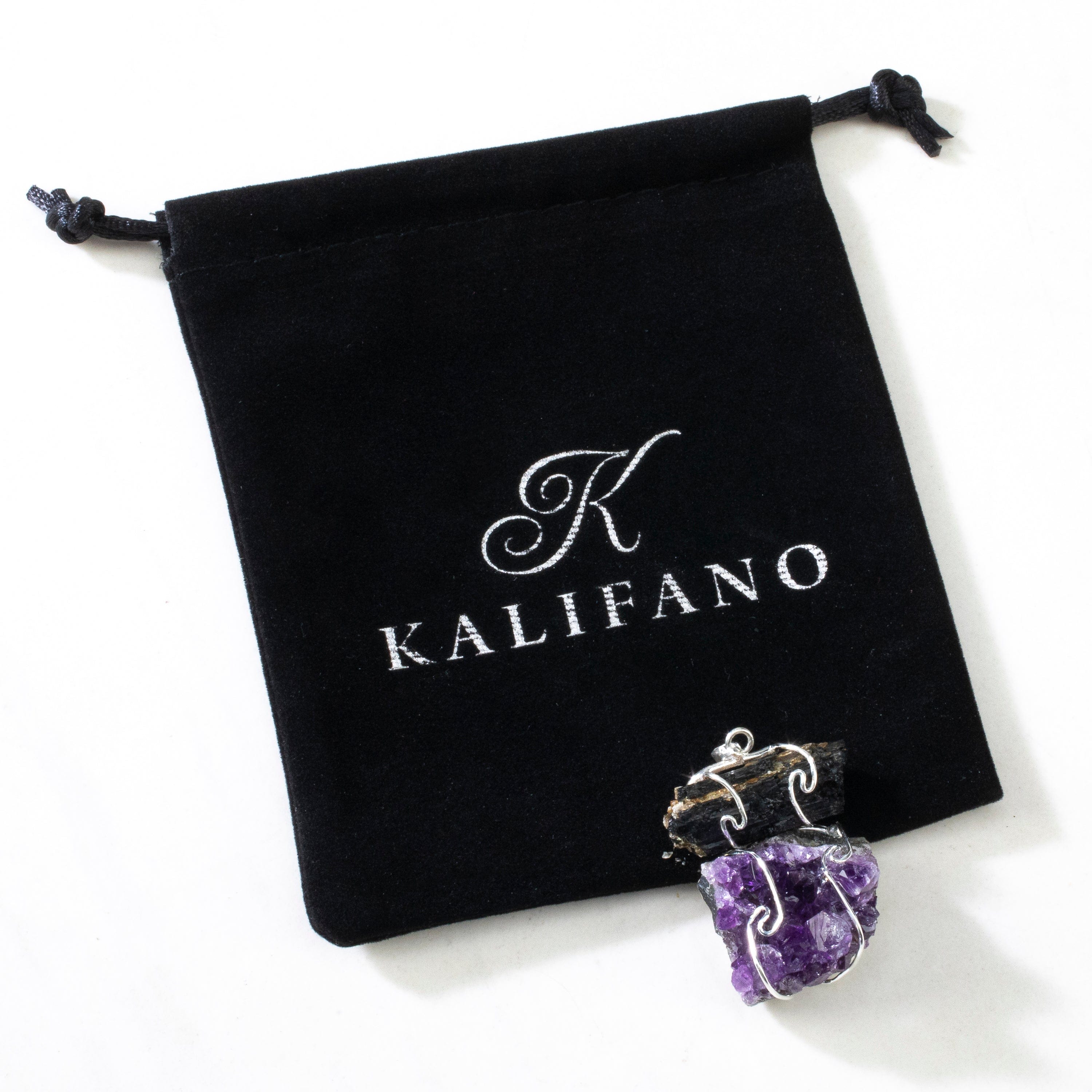 KALIFANO Gemstone Jewelry Black Tourmaline and Amethyst Pendant CJN-21-AM+BT