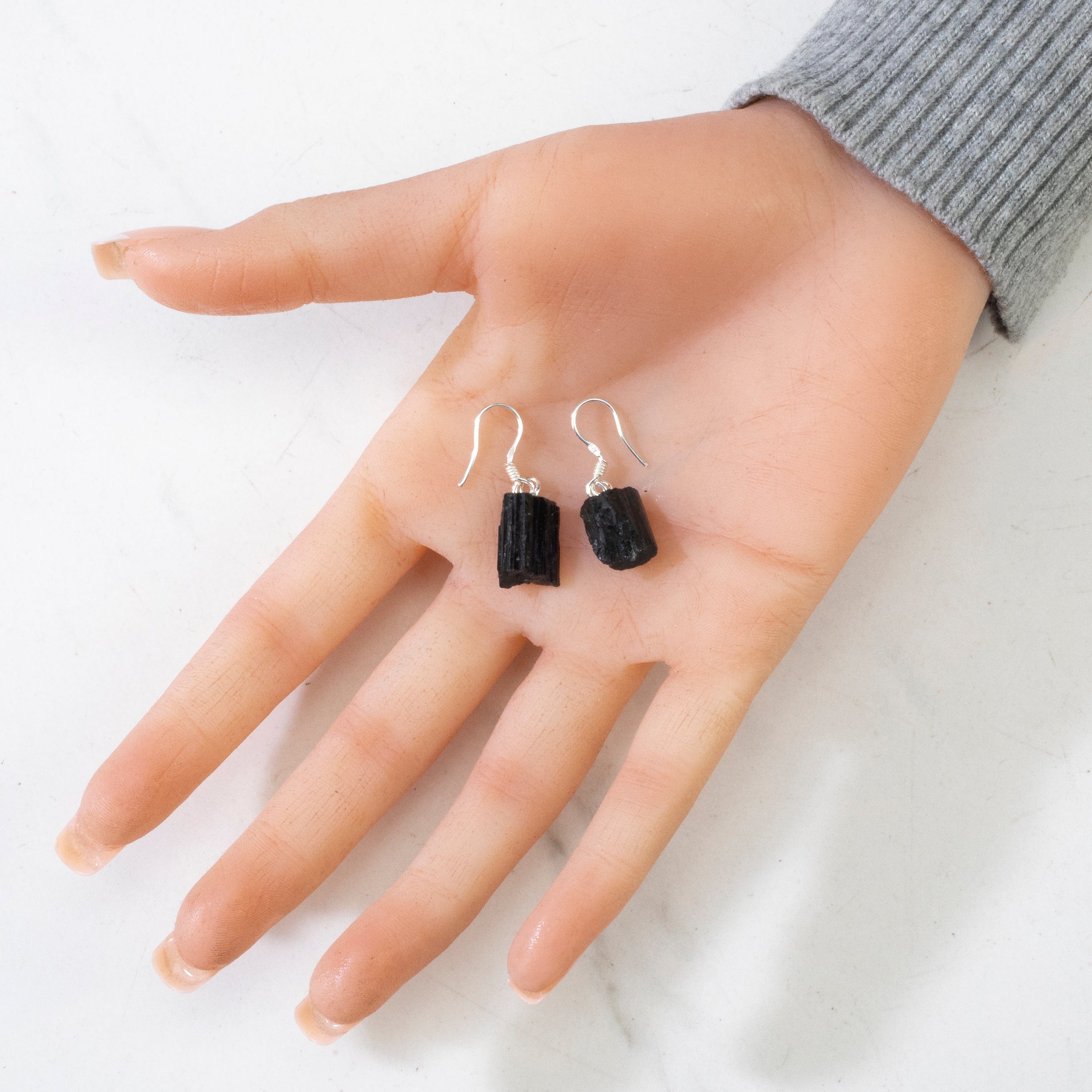 KALIFANO Gemstone Jewelry Black Tourmaline Sterling Silver Earrings CJE-SILV-BT