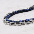 Blue Tiger Eye & Hardware Style Chain Adjustable Necklace