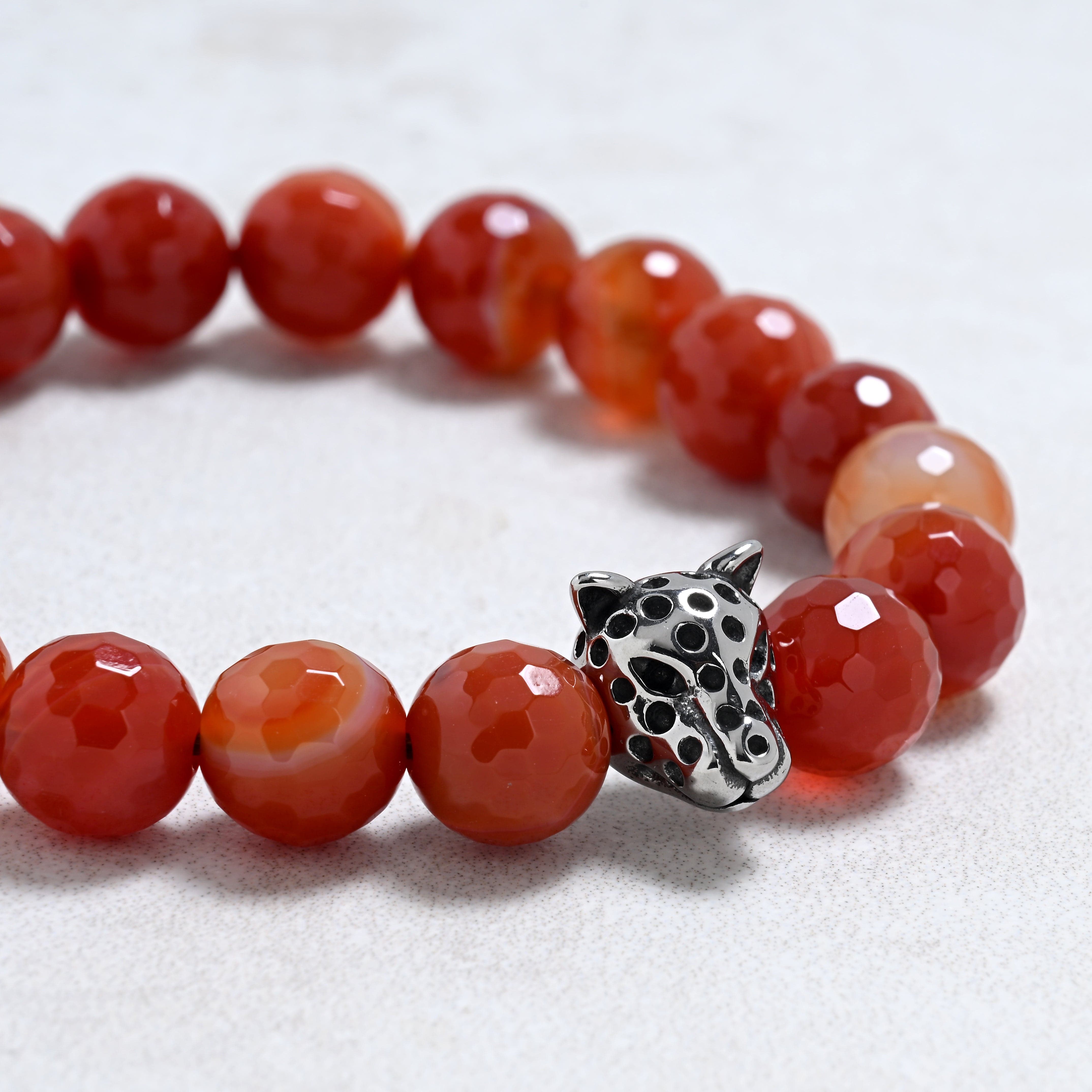 KALIFANO Gemstone Jewelry Carnelian 10mm Natural Gemstone Stretch Bracelet