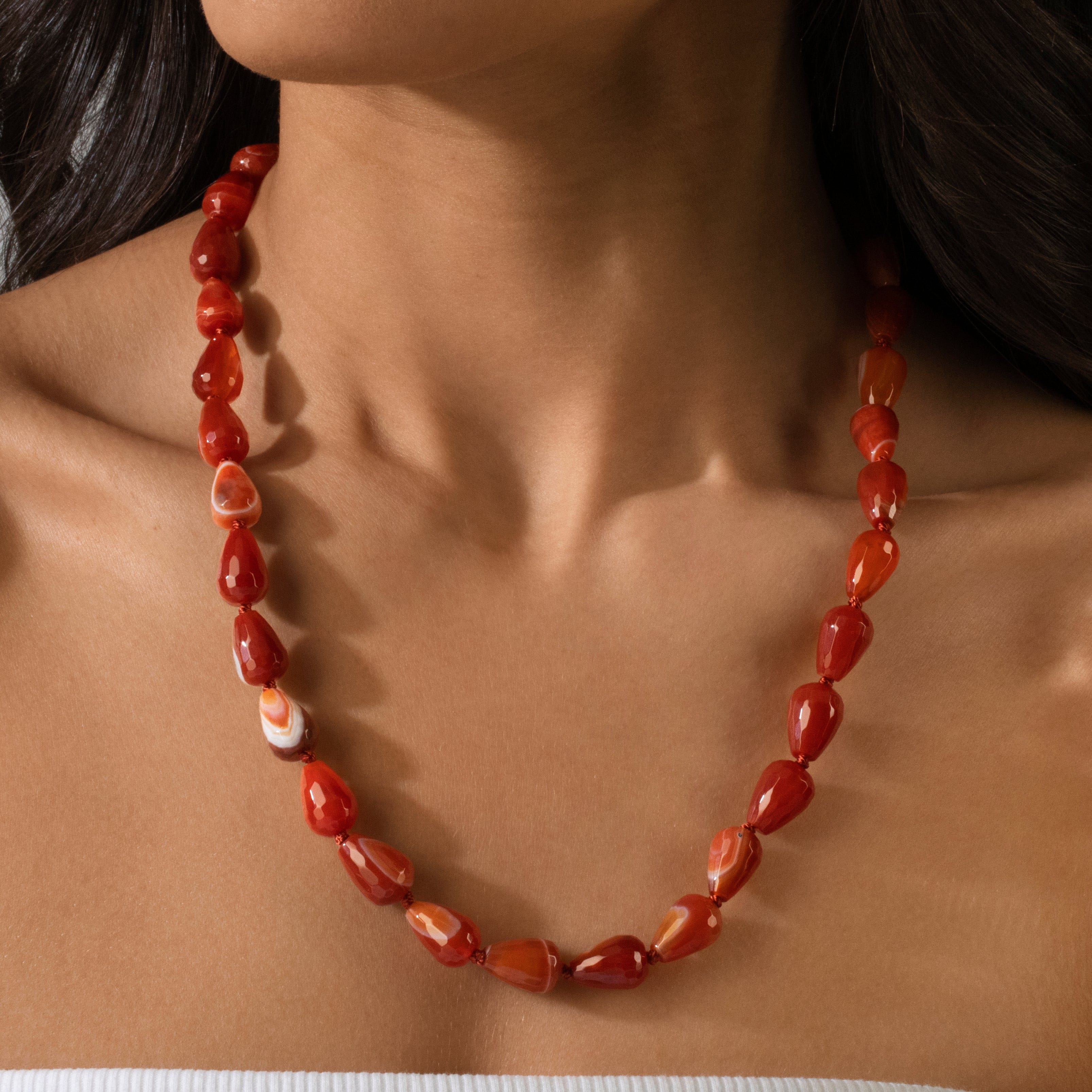 Kalifano Gemstone Jewelry Carnelian 10x15mm Water Drop Gemstone Necklace with Sterling Silver Clasp - 22" 9SN-CR