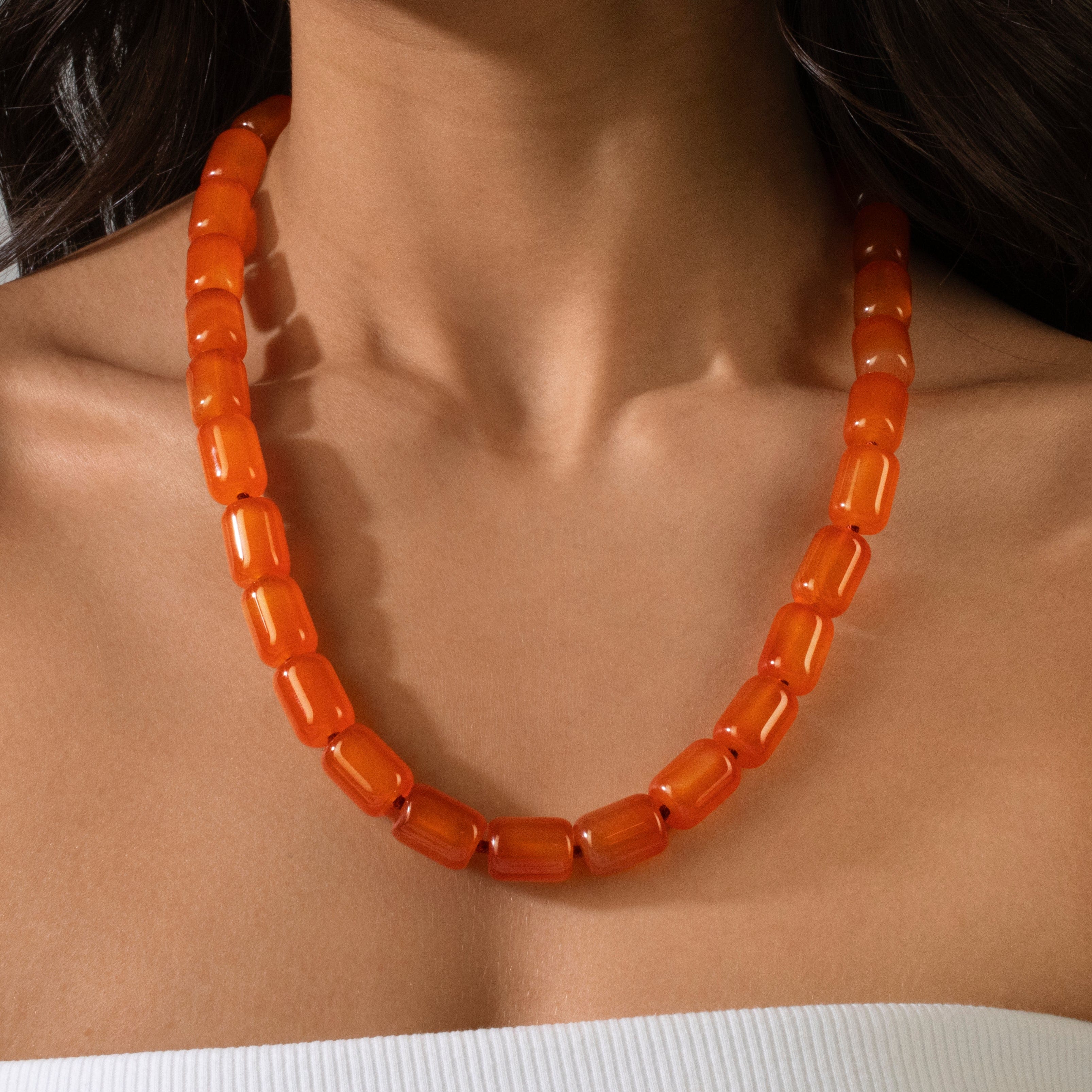 Kalifano Gemstone Jewelry Carnelian 13x17mm Column Gemstone Necklace with Sterling Silver Clasp - 22" 9SN-CR2