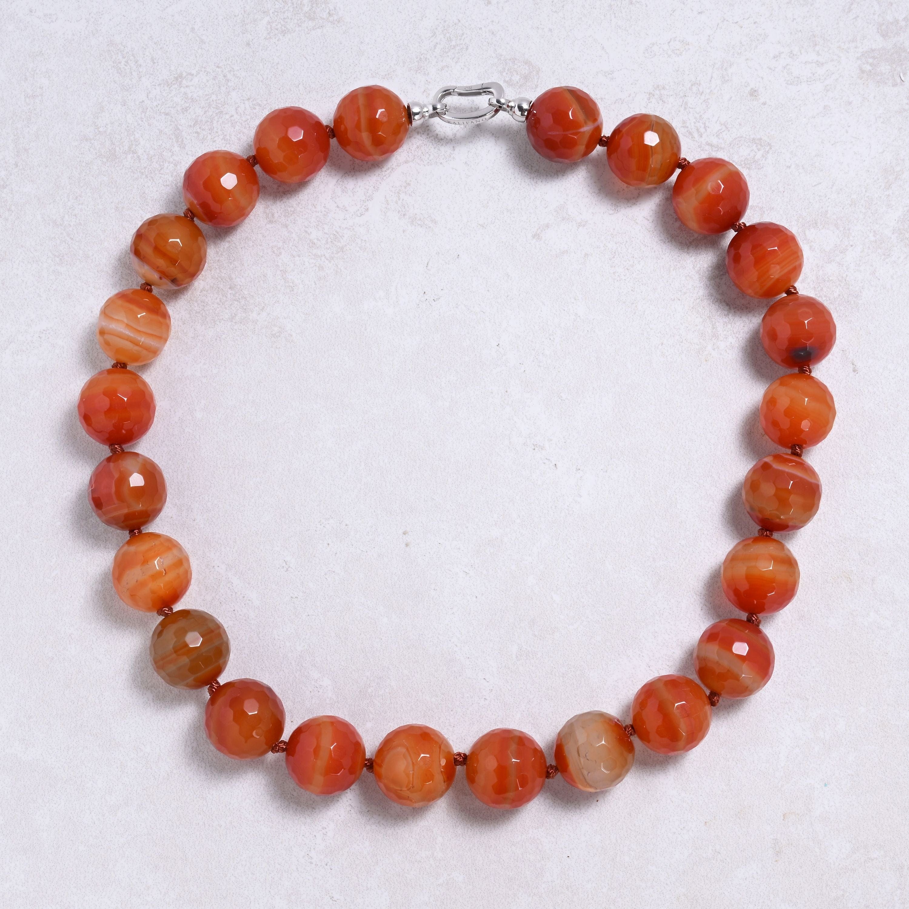 Kalifano Gemstone Jewelry Carnelian 20mm Round Gemstone Necklace with Sterling Silver Clasp - 22" 9SN-CR3