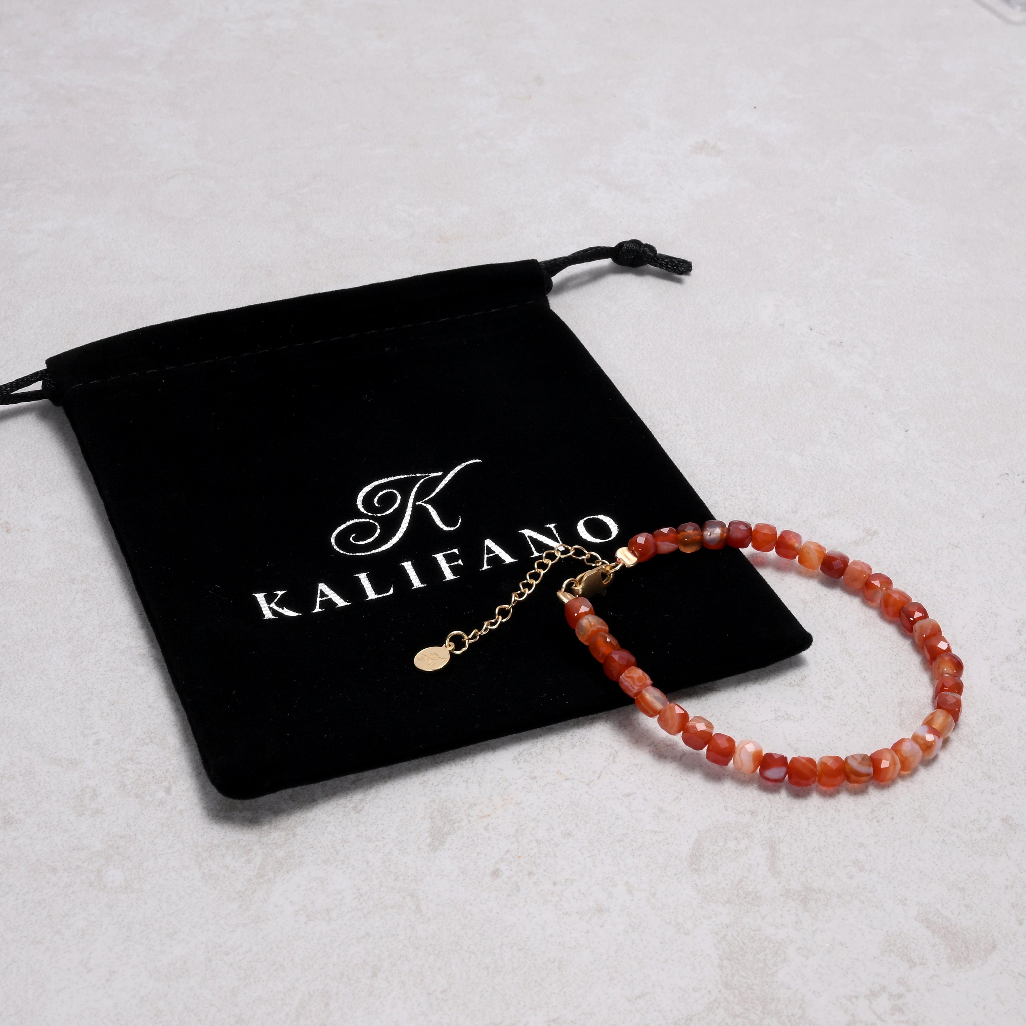 KALIFANO Gemstone Jewelry Carnelian 4mm Natural Gemstone Bracelet with Sterling Silver Clasp B4-16G-CR