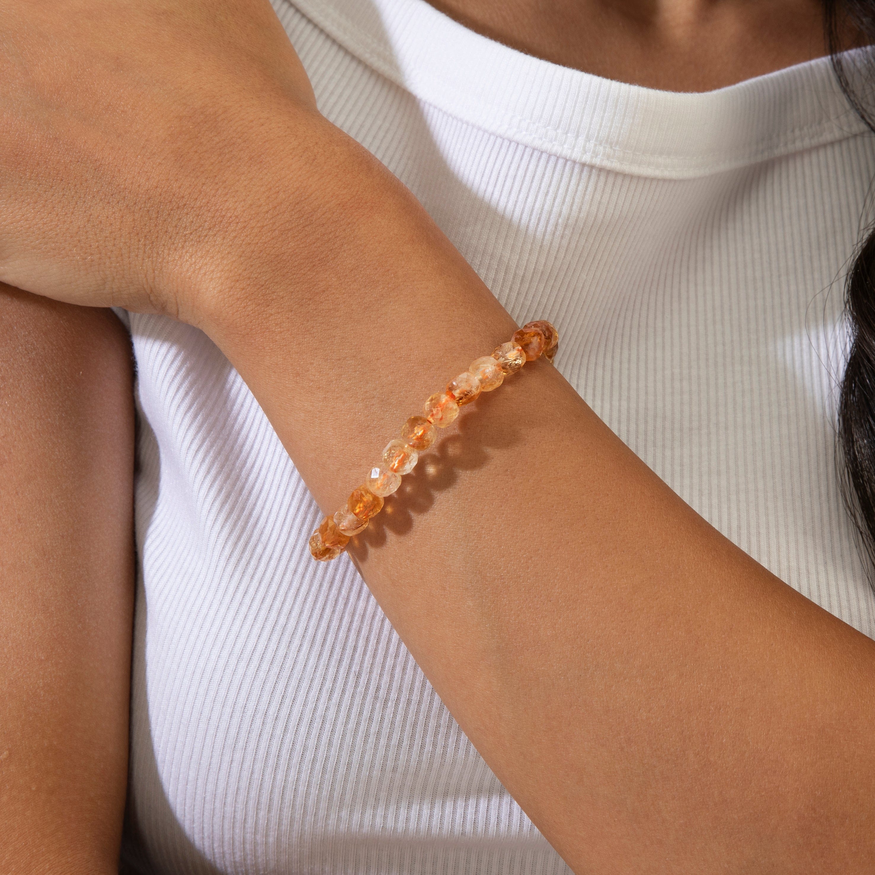 KALIFANO Gemstone Jewelry Citrine 6x6mm Natural Gemstone Stretch Bracelet