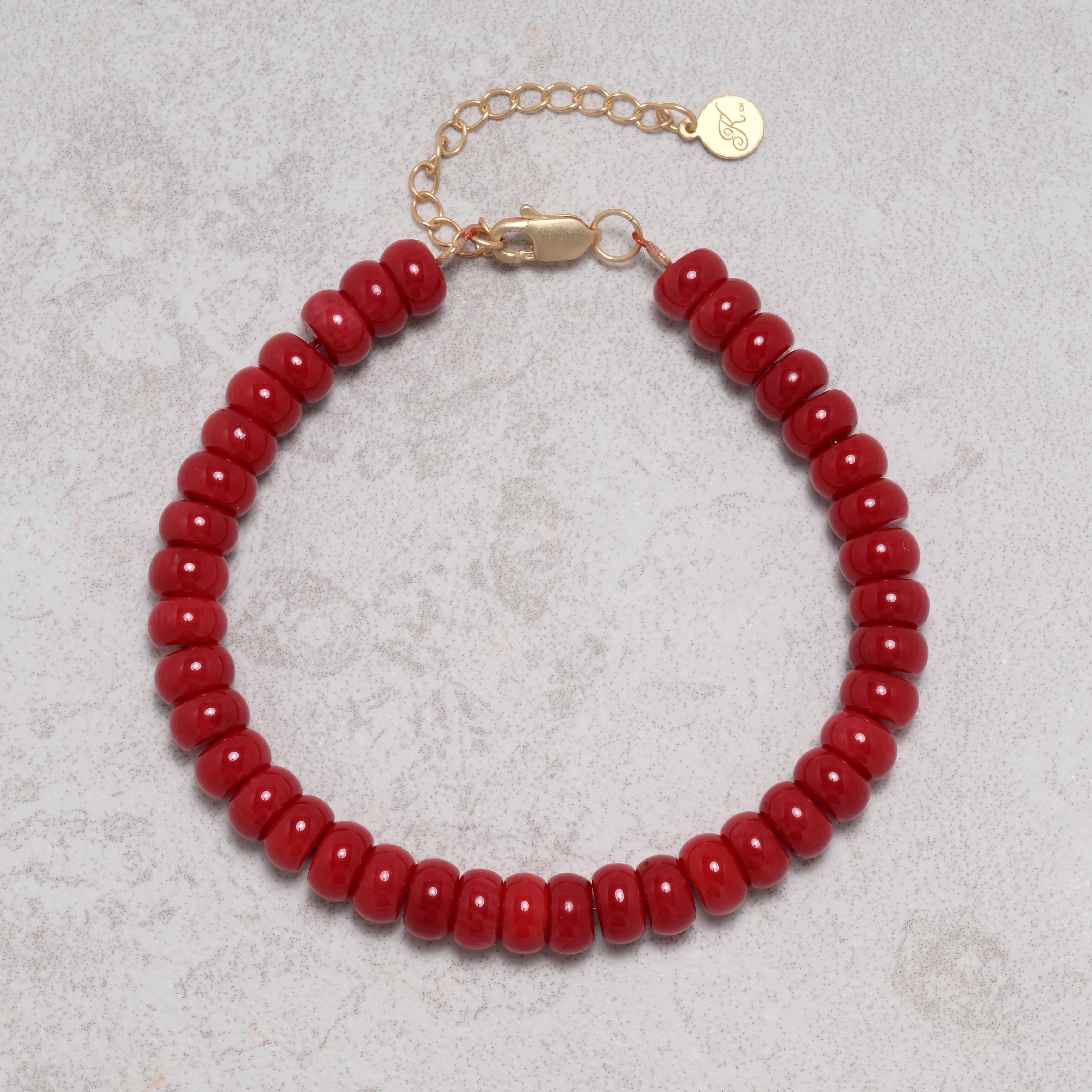 KALIFANO Gemstone Jewelry Coral 4x7mm Natural Gemstone Bracelet with Sterling Silver Clasp 925B-15-S-G