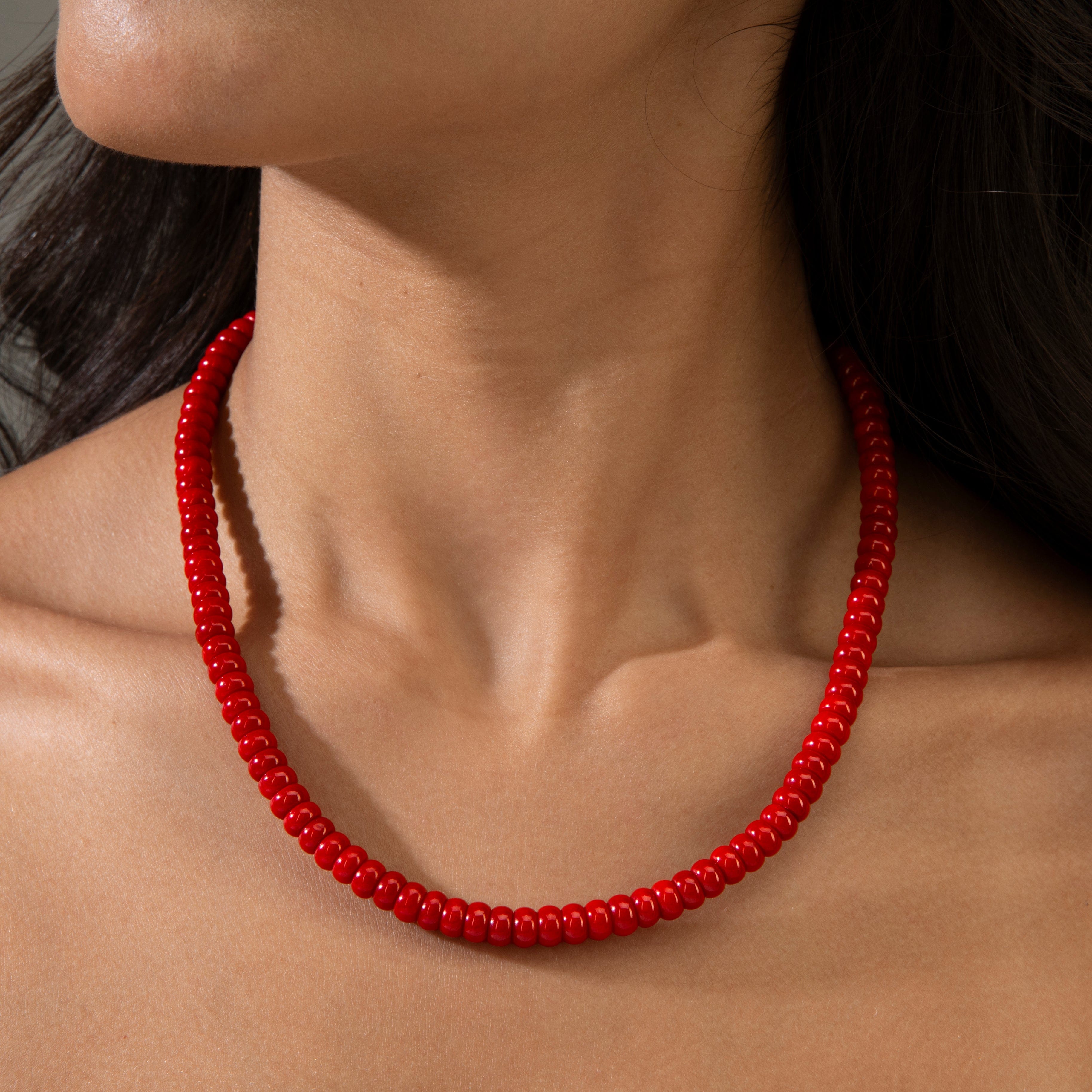 KALIFANO Gemstone Jewelry Coral 4x7mm Necklace With Sterling Silver Clasp - 18" 925N-15-RC-S