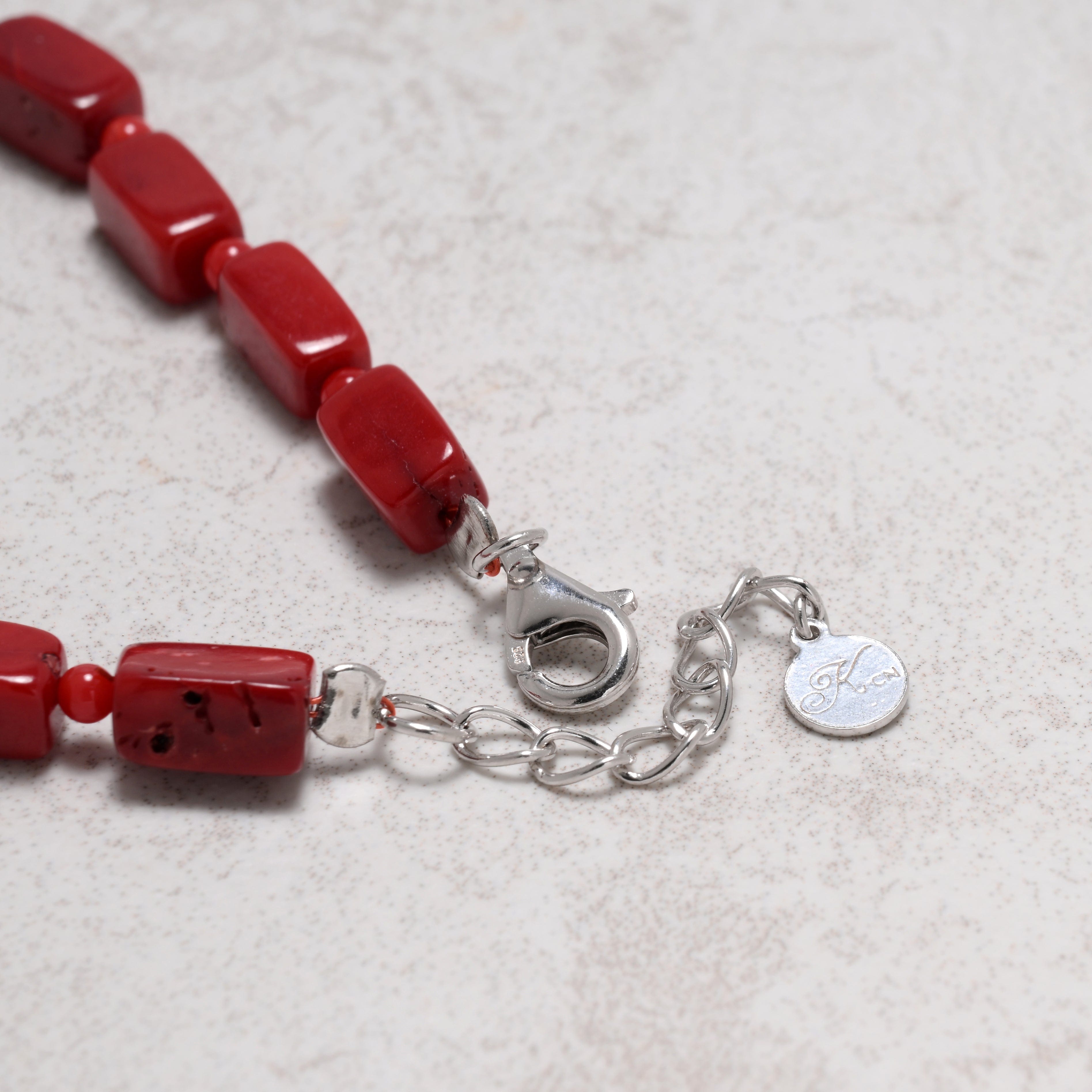 KALIFANO Gemstone Jewelry Coral 5x8mm Natural Gemstone Bracelet with Sterling Silver Clasp 925B-14-S