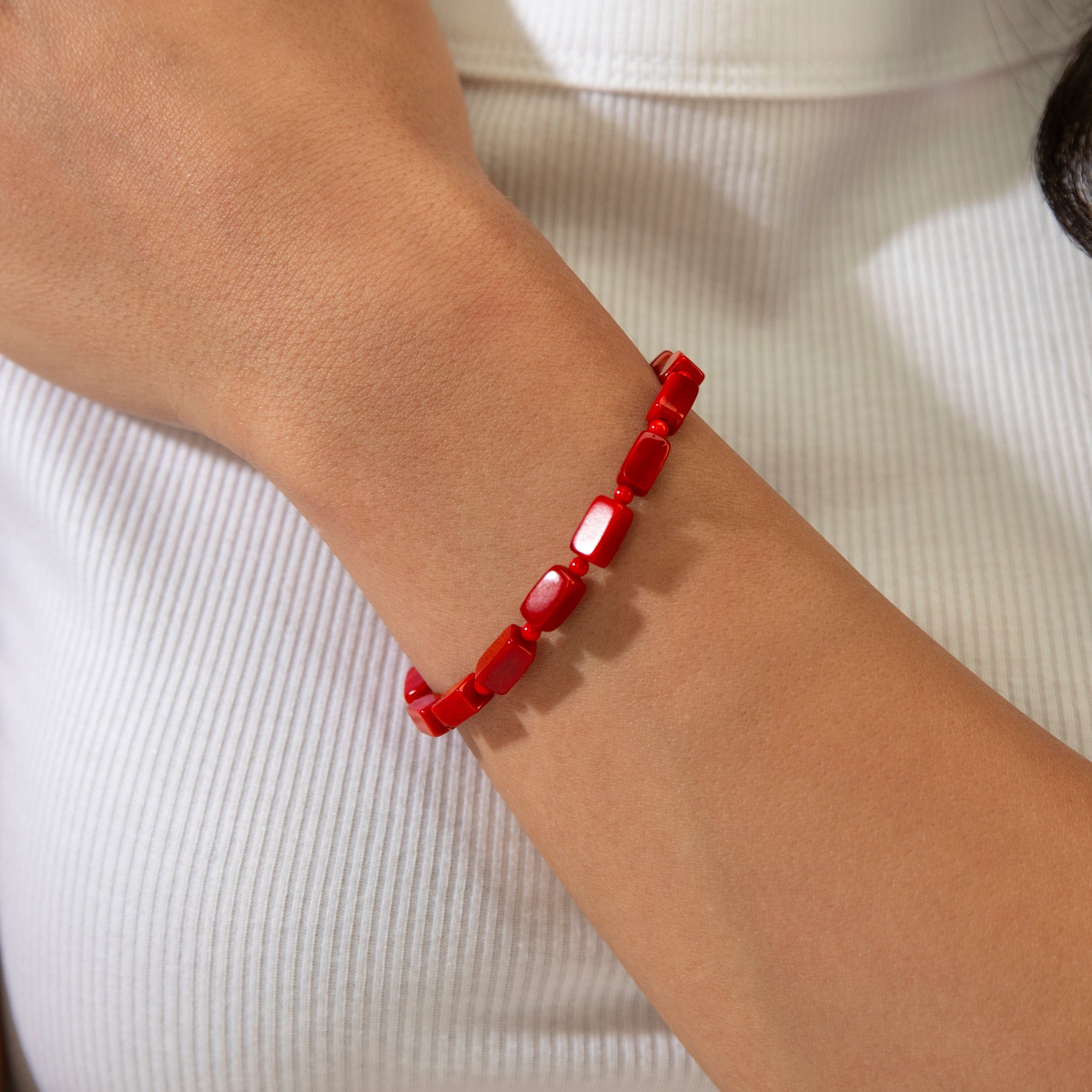 KALIFANO Gemstone Jewelry Coral 5x8mm Natural Gemstone Bracelet with Sterling Silver Clasp 925B-14-S
