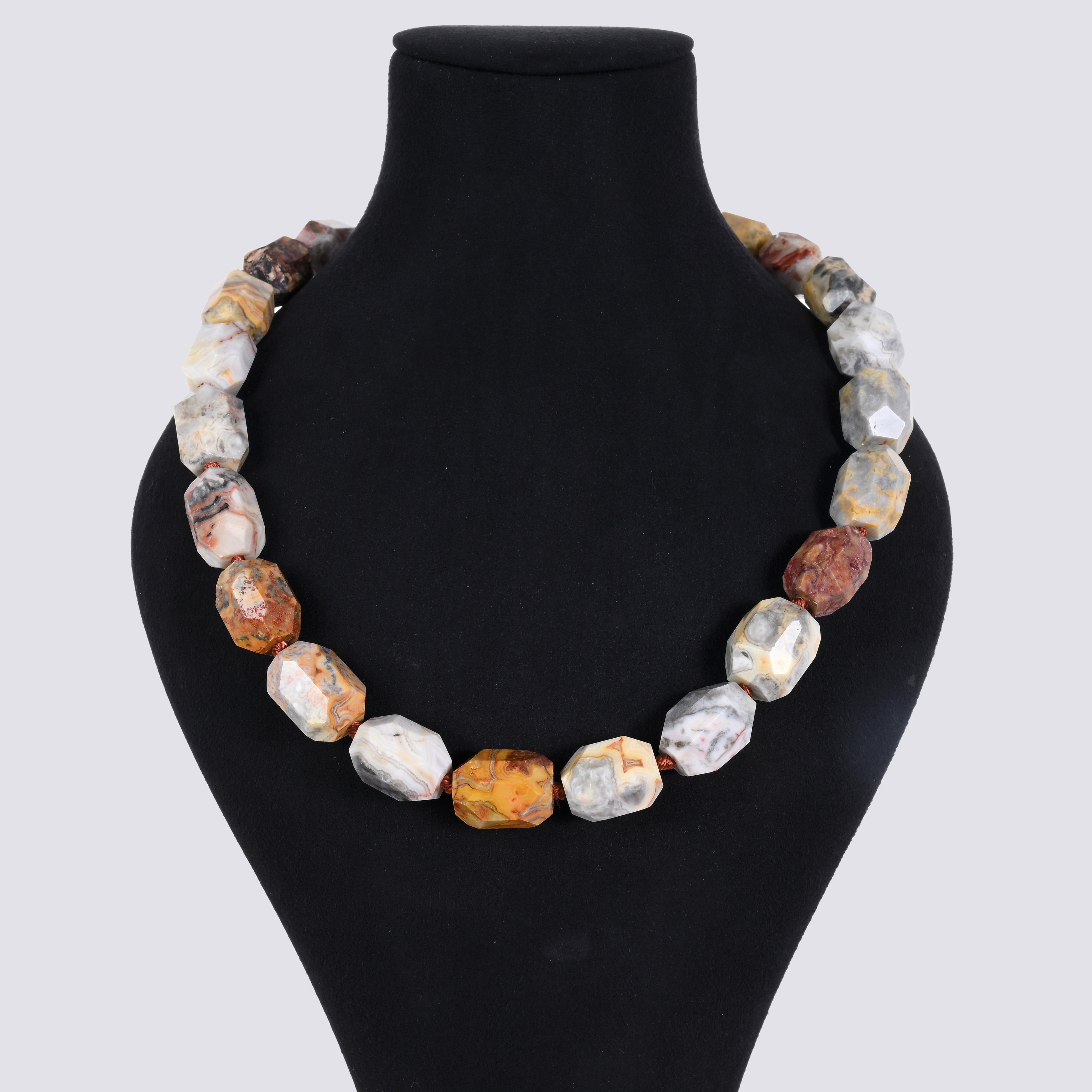 Kalifano Gemstone Jewelry Crazy Lace Agate 20x15mm Column Gemstone Necklace with Sterling Silver Clasp - 22" 9SN-CLA