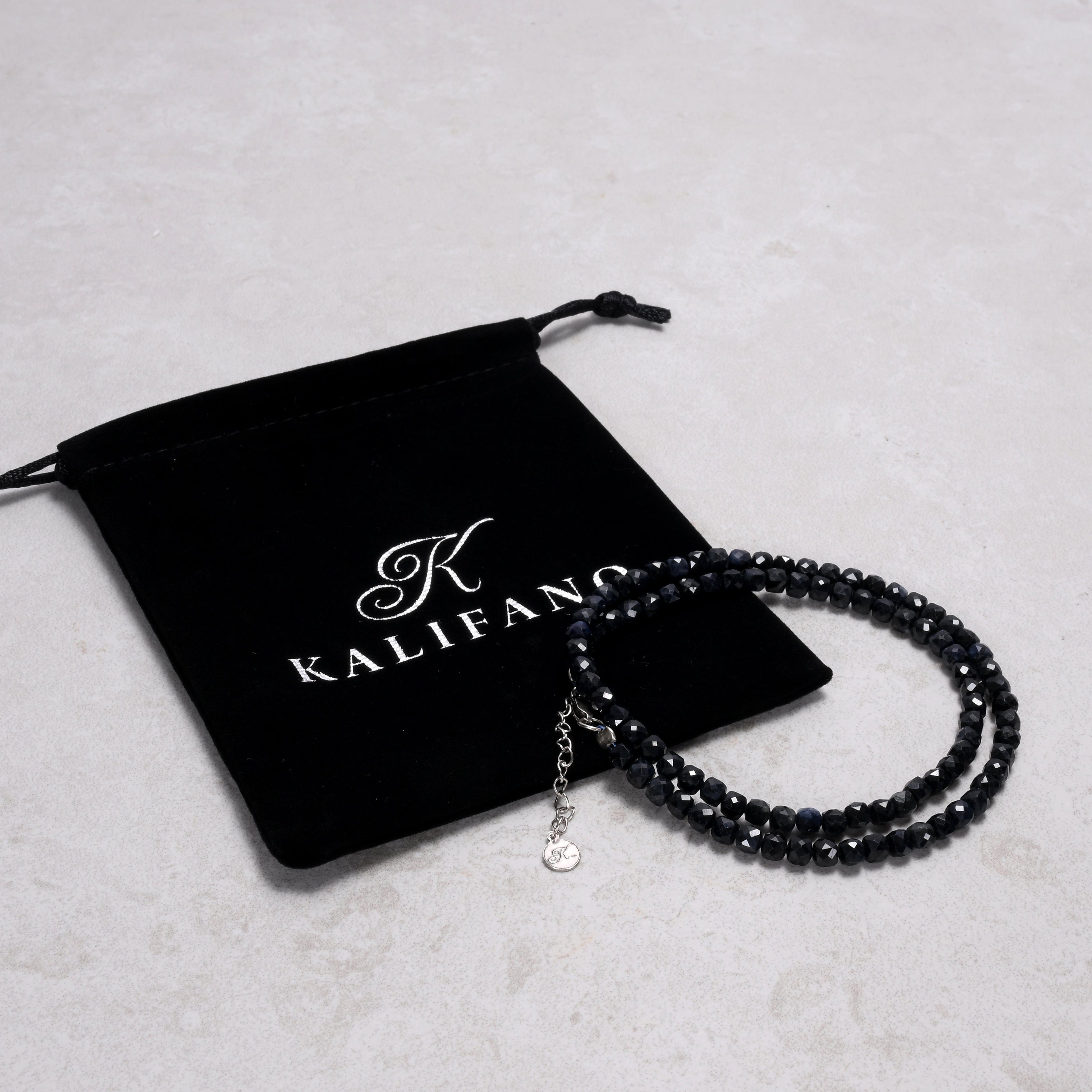KALIFANO Gemstone Jewelry Dark Sapphire 4mm Necklace With Sterling Silver Clasp - 16" N4-41S-SP