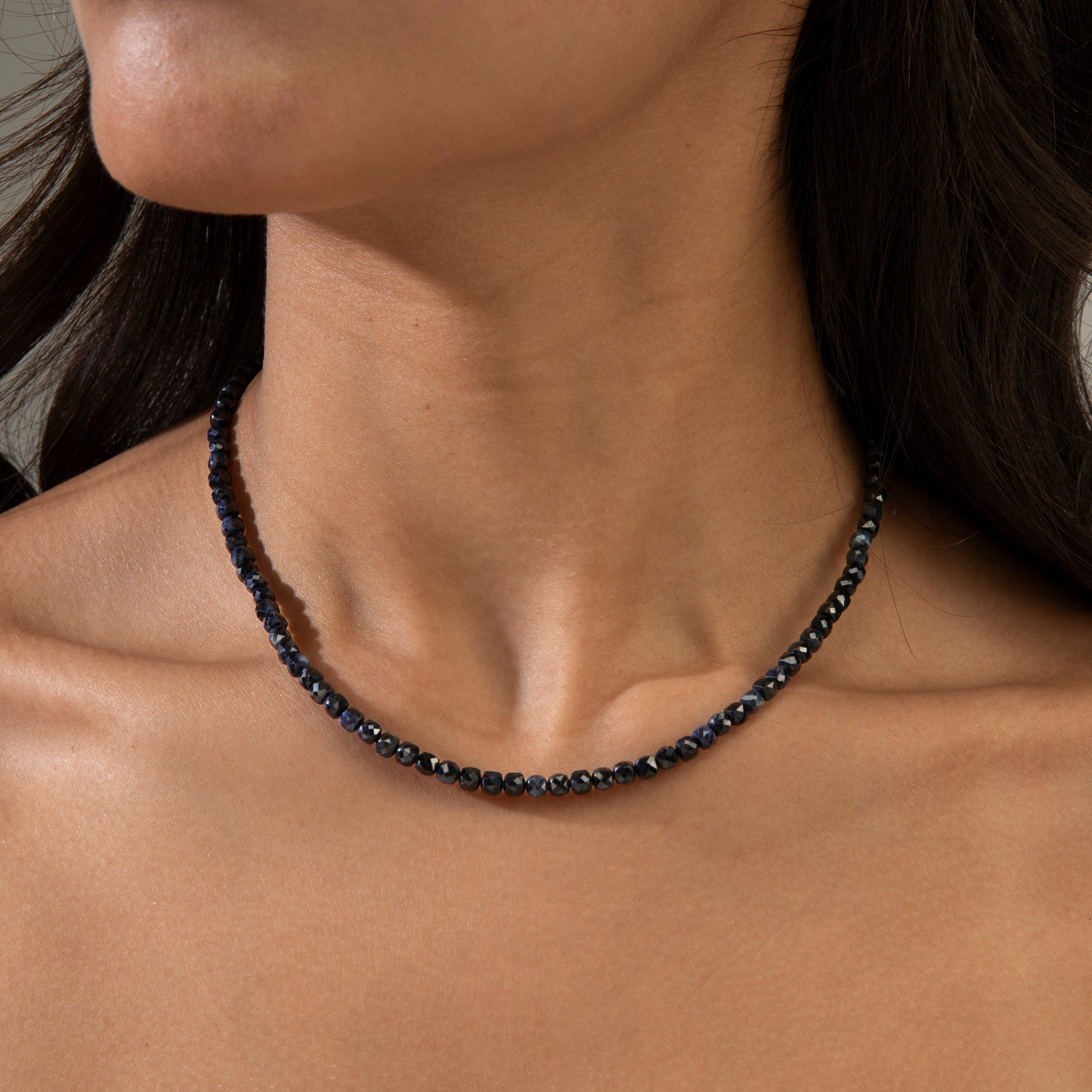 KALIFANO Gemstone Jewelry Dark Sapphire 4mm Necklace With Sterling Silver Clasp - 16" N4-41S-SP
