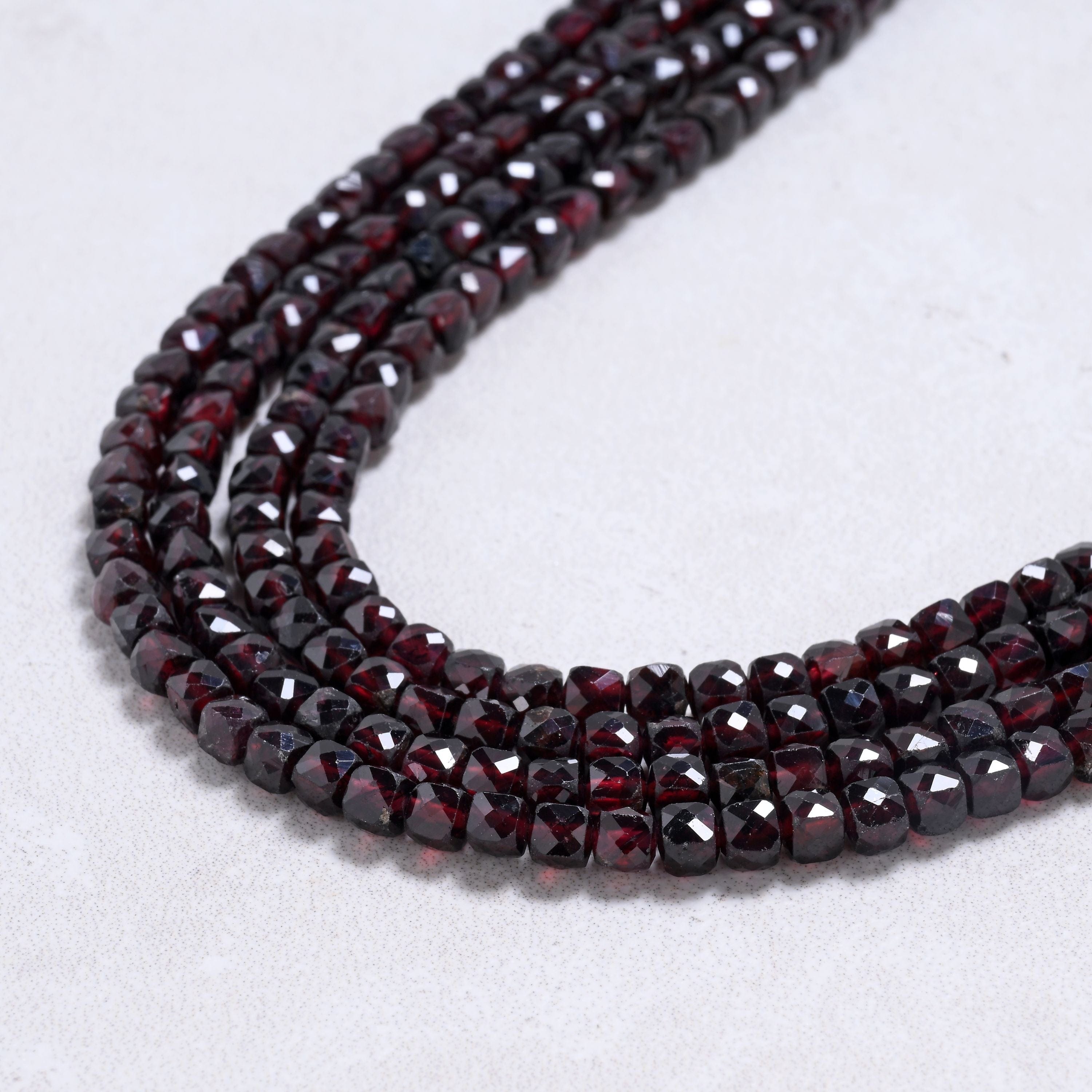 Kalifano Gemstone Jewelry Garnet 4mm Cube Gemstone Necklace with Sterling Silver Clasp - 18" 8GN-GA