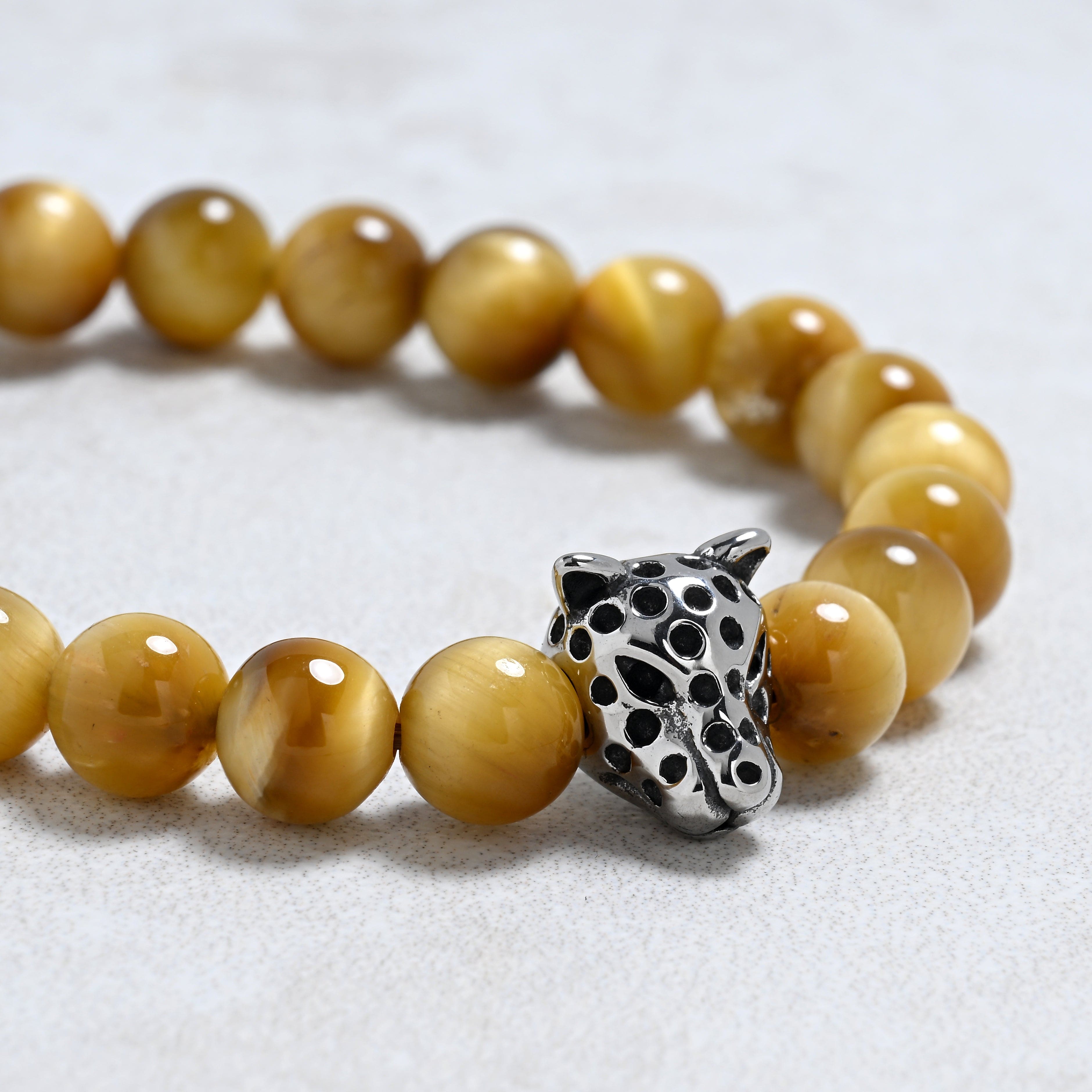 KALIFANO Gemstone Jewelry Golden Tiger Eye 10mm Natural Gemstone Stretch Bracelet