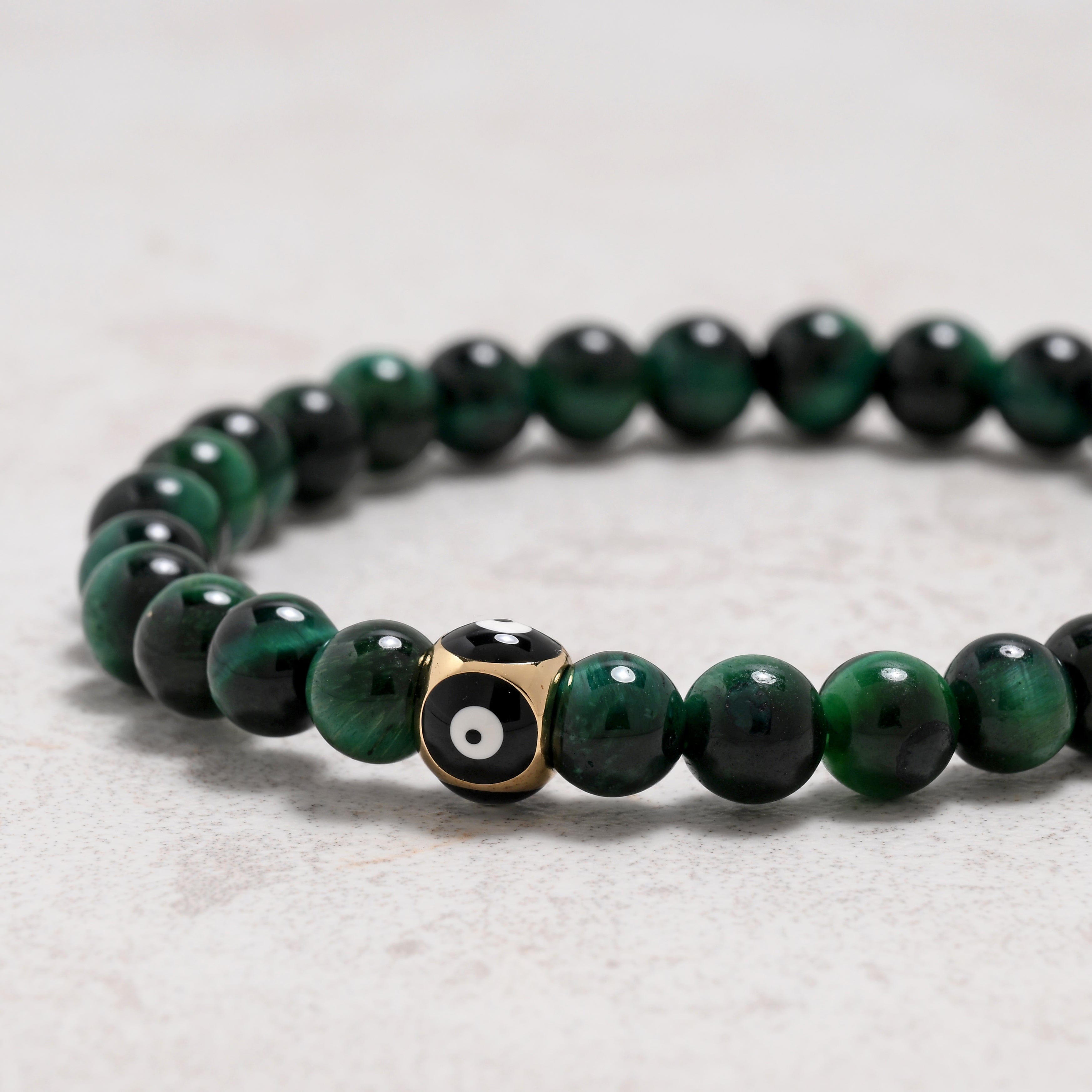 KALIFANO Gemstone Jewelry Green Tiger Eye 6mm Natural Gemstone Stretch Bracelet