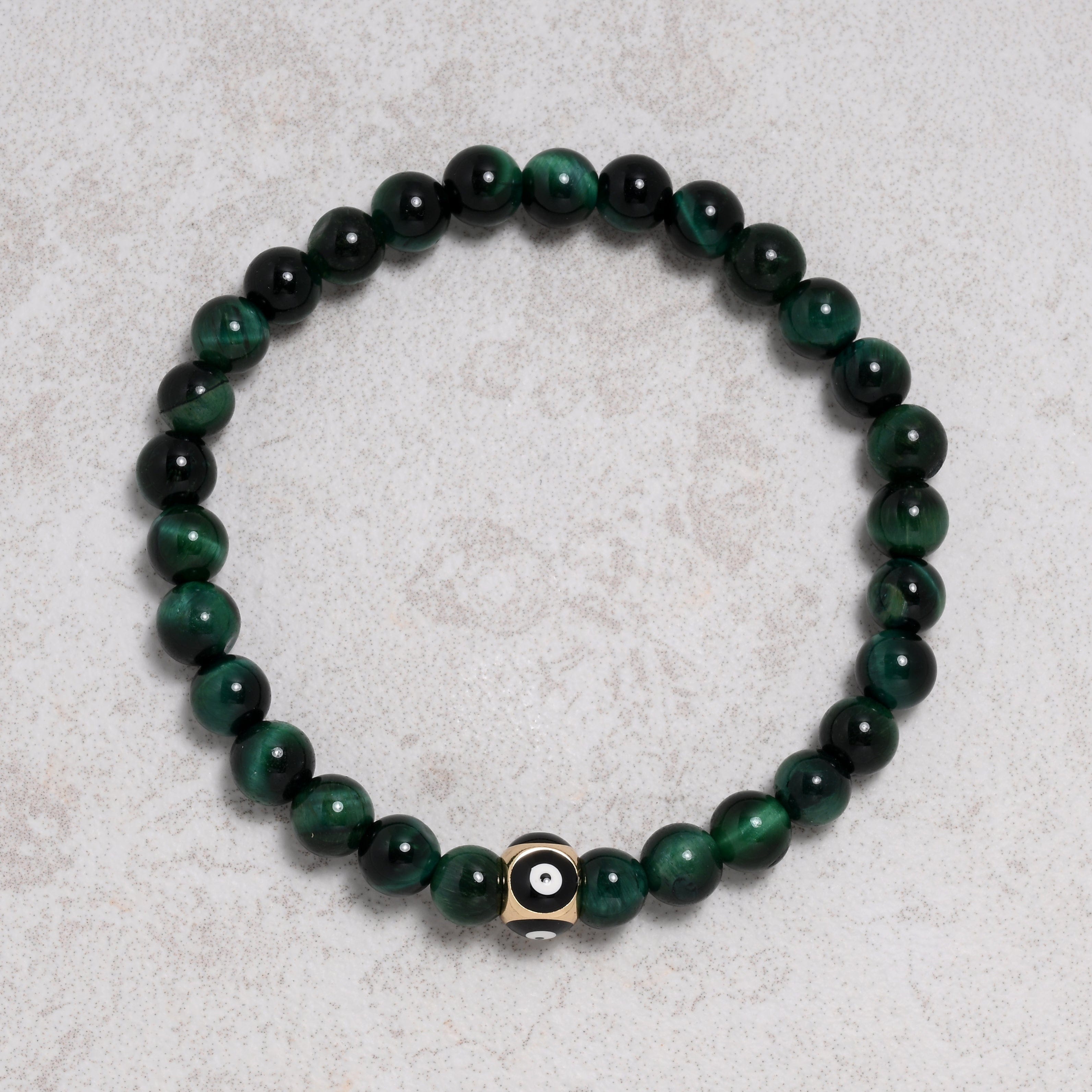 KALIFANO Gemstone Jewelry Green Tiger Eye 6mm Natural Gemstone Stretch Bracelet