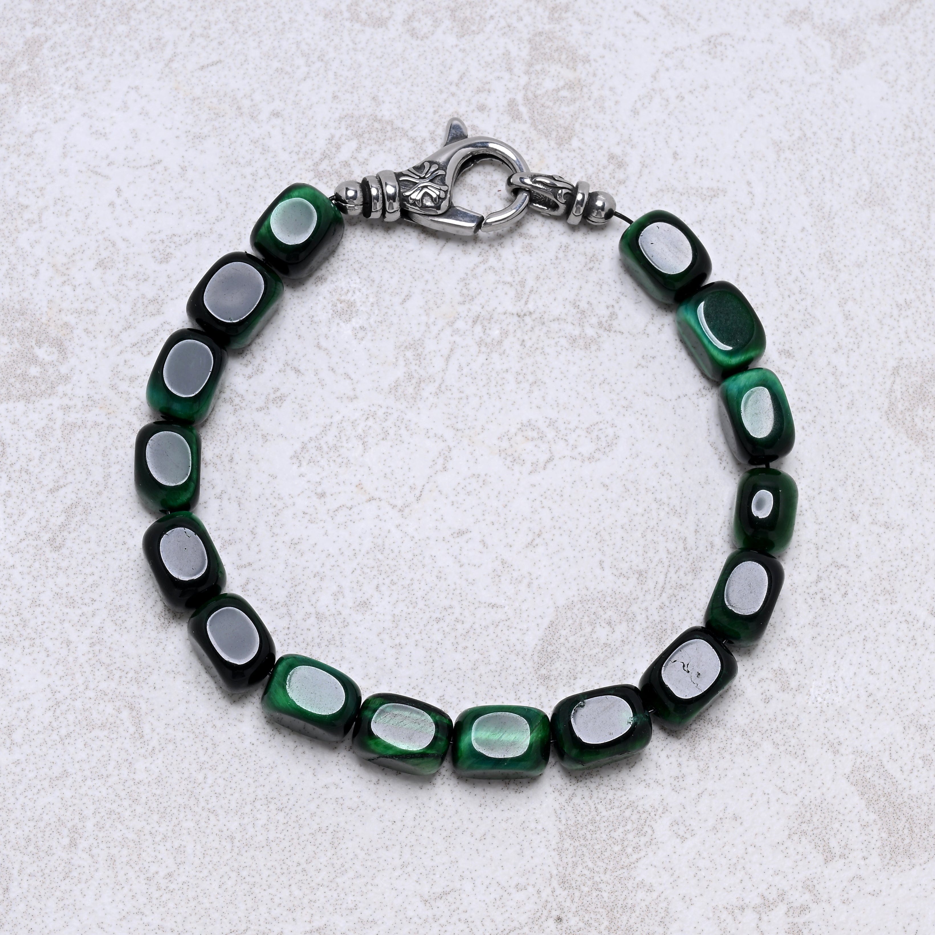 KALIFANO Gemstone Jewelry Green Tiger Eye 6x9mm Natural Gemstone Bracelet
