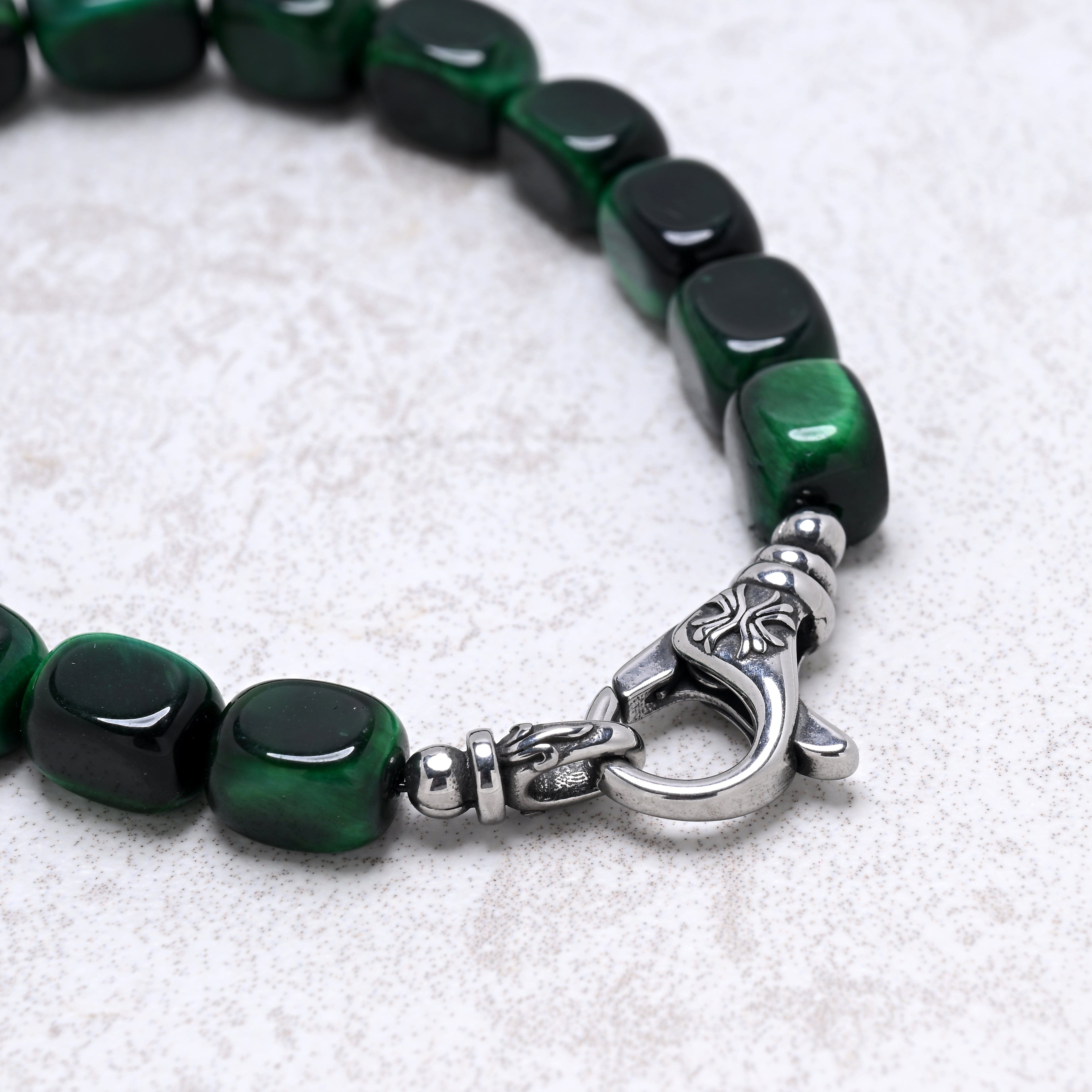 KALIFANO Gemstone Jewelry Green Tiger Eye 6x9mm Natural Gemstone Bracelet