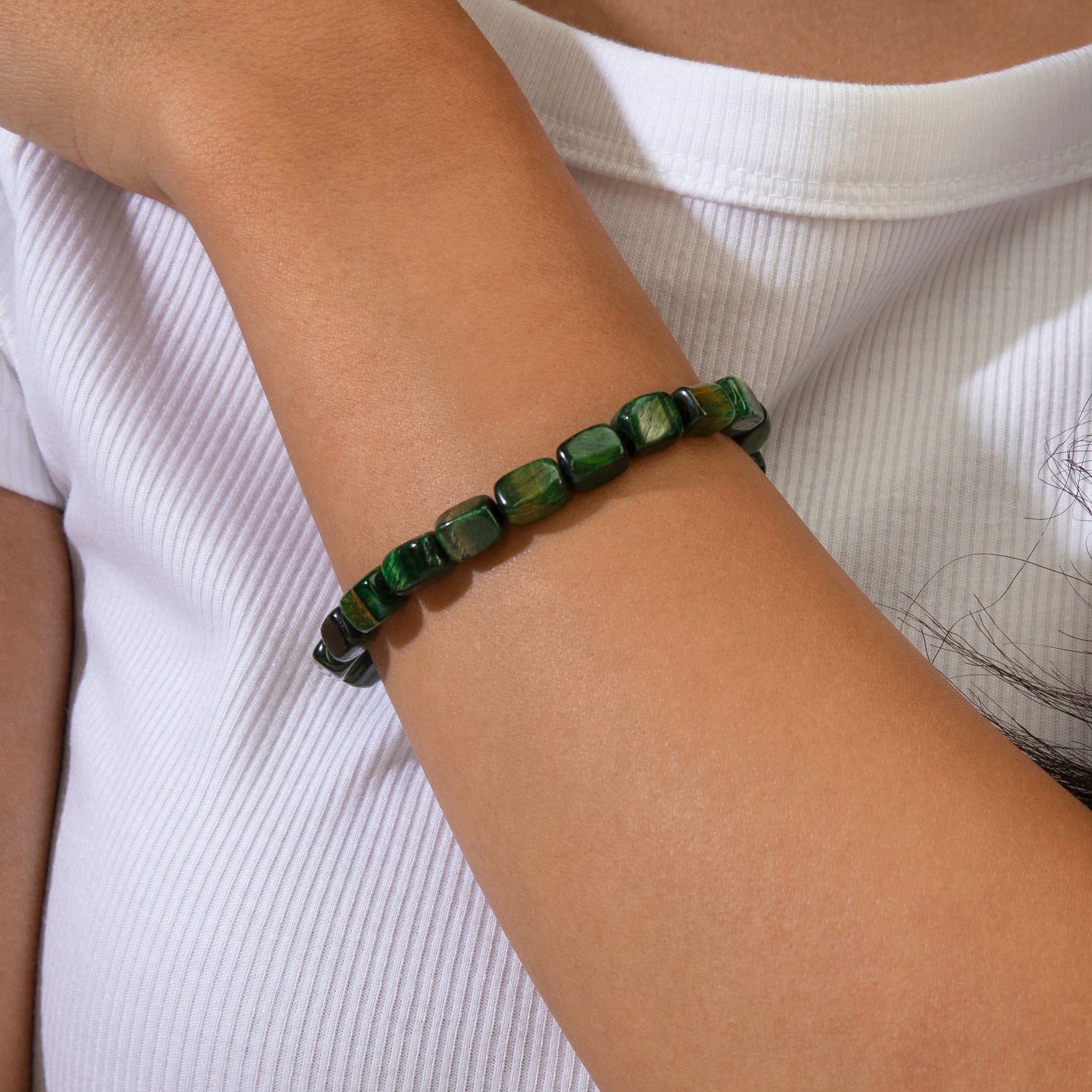 KALIFANO Gemstone Jewelry Green Tiger Eye 6x9mm Natural Gemstone Bracelet