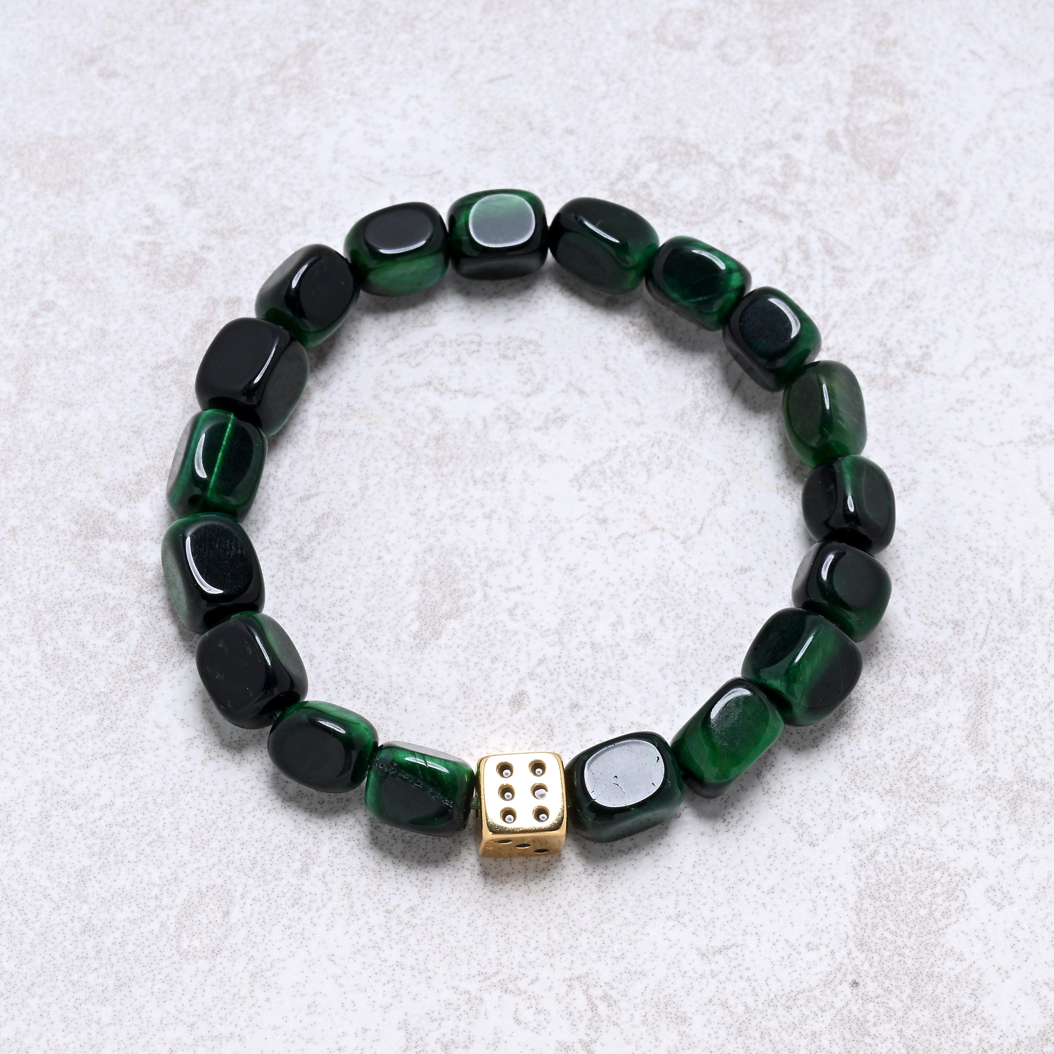 KALIFANO Gemstone Jewelry Green Tiger Eye 6x9mm Natural Gemstone Stretch Bracelet