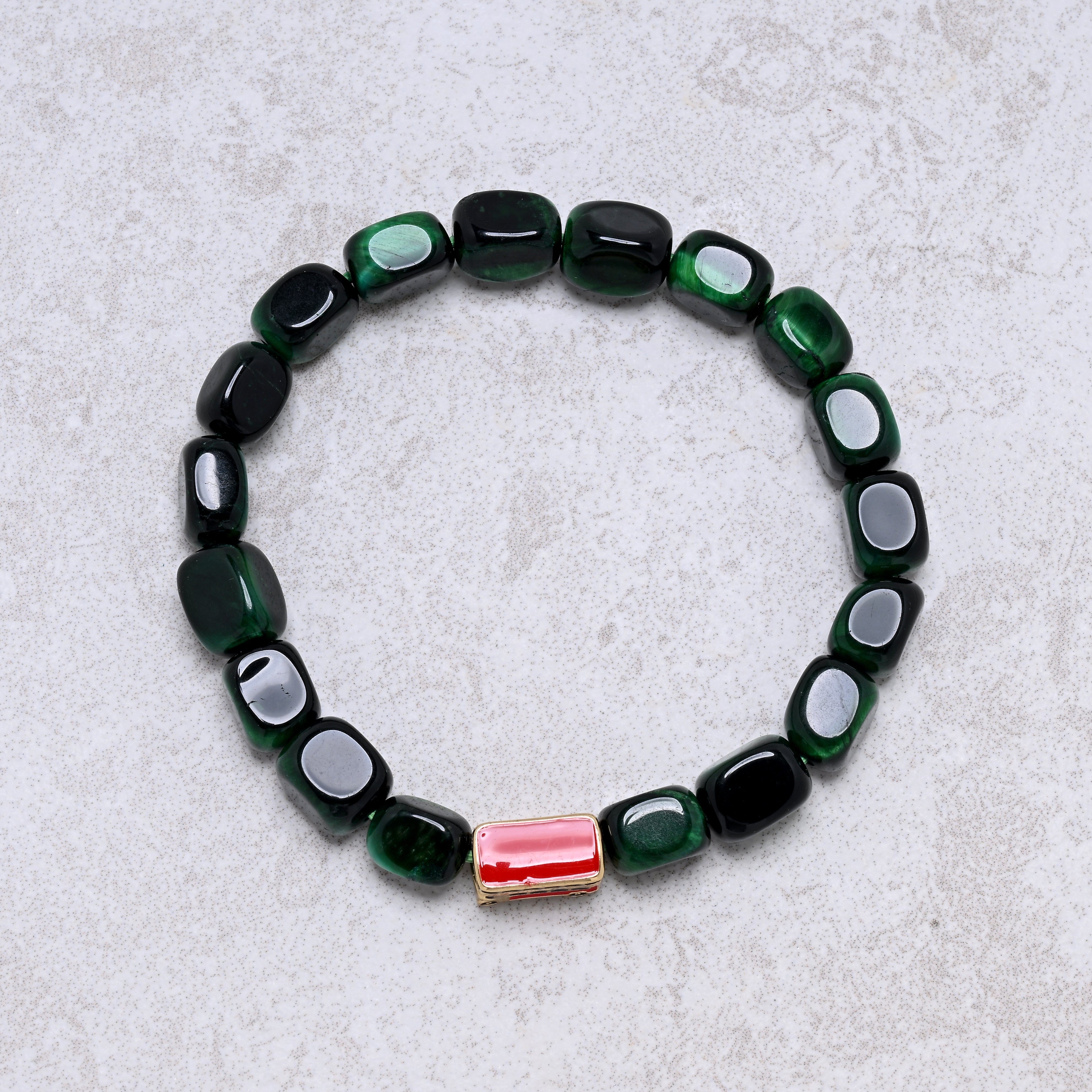 KALIFANO Gemstone Jewelry Green Tiger Eye 6x9mm Natural Gemstone Stretch Bracelet