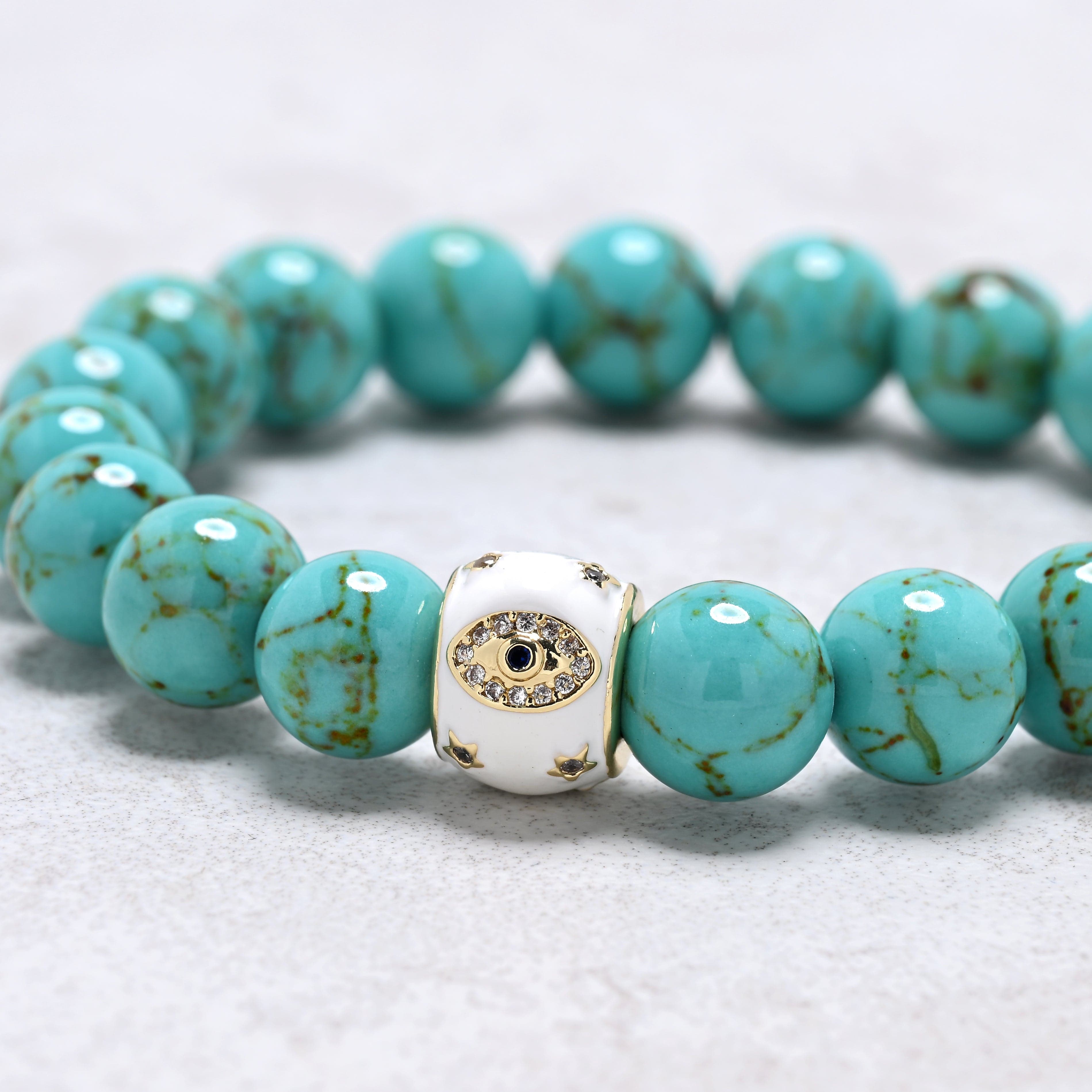 KALIFANO Gemstone Jewelry Howlite Turquoise 10mm Natural Gemstone Stretch Bracelet