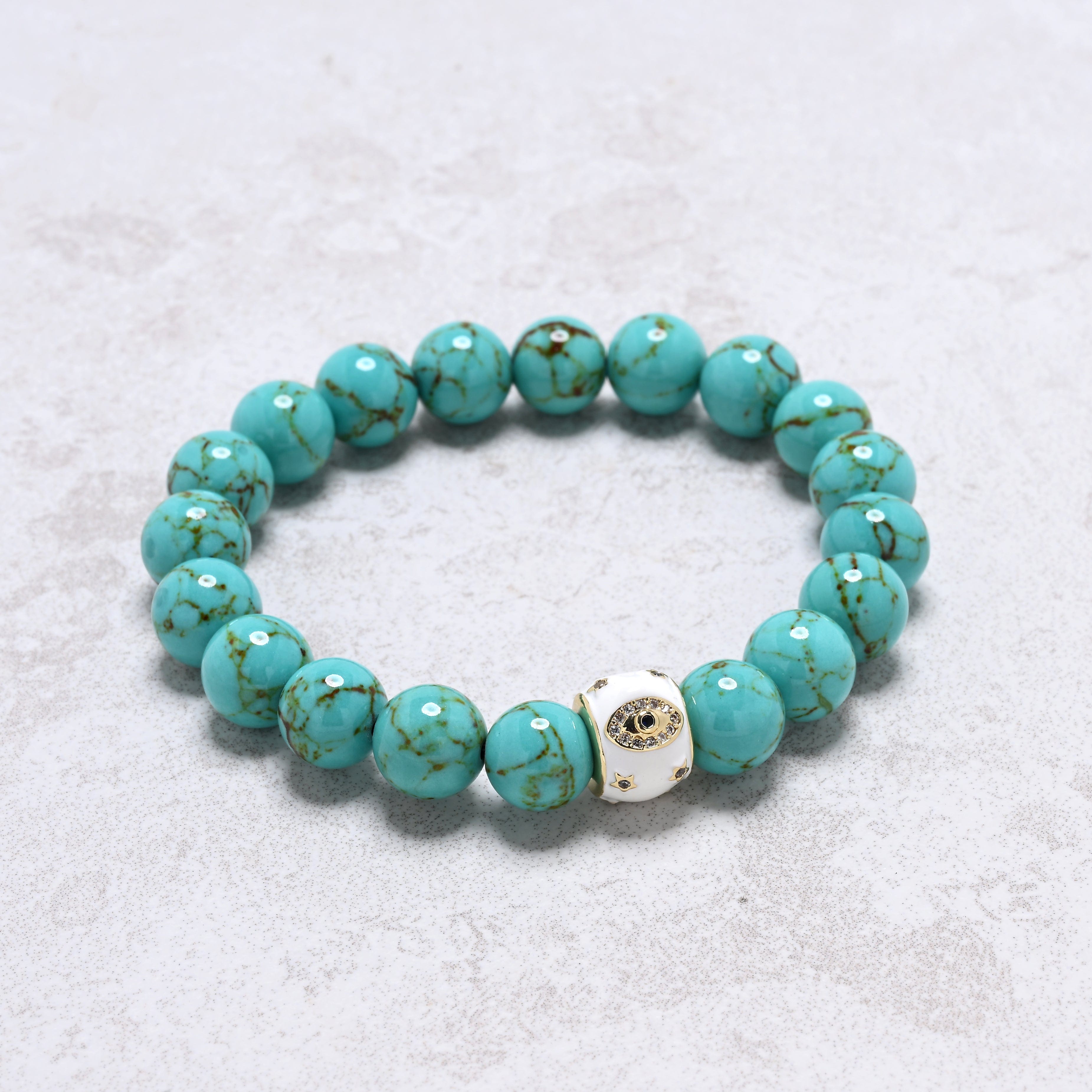 KALIFANO Gemstone Jewelry Howlite Turquoise 10mm Natural Gemstone Stretch Bracelet