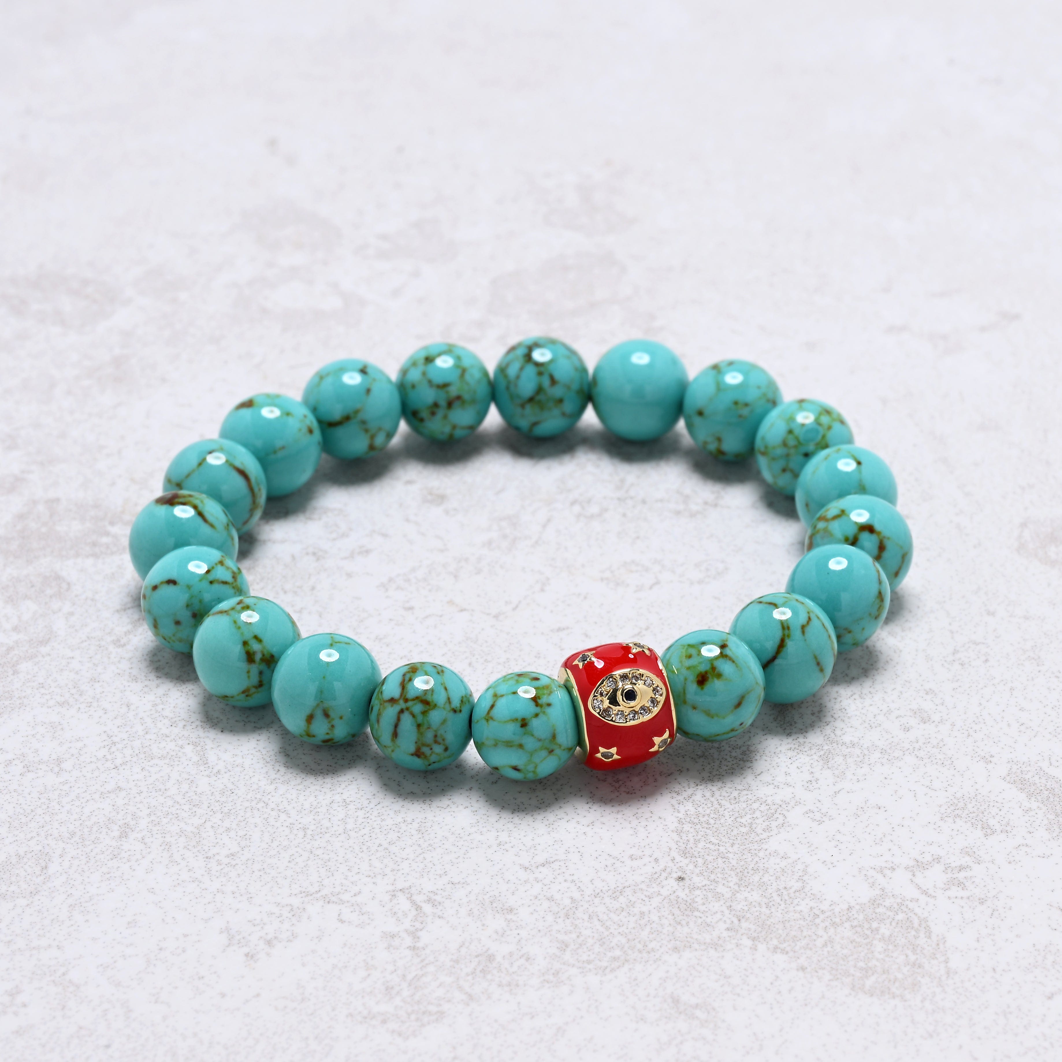 KALIFANO Gemstone Jewelry Howlite Turquoise 10mm Natural Gemstone Stretch Bracelet