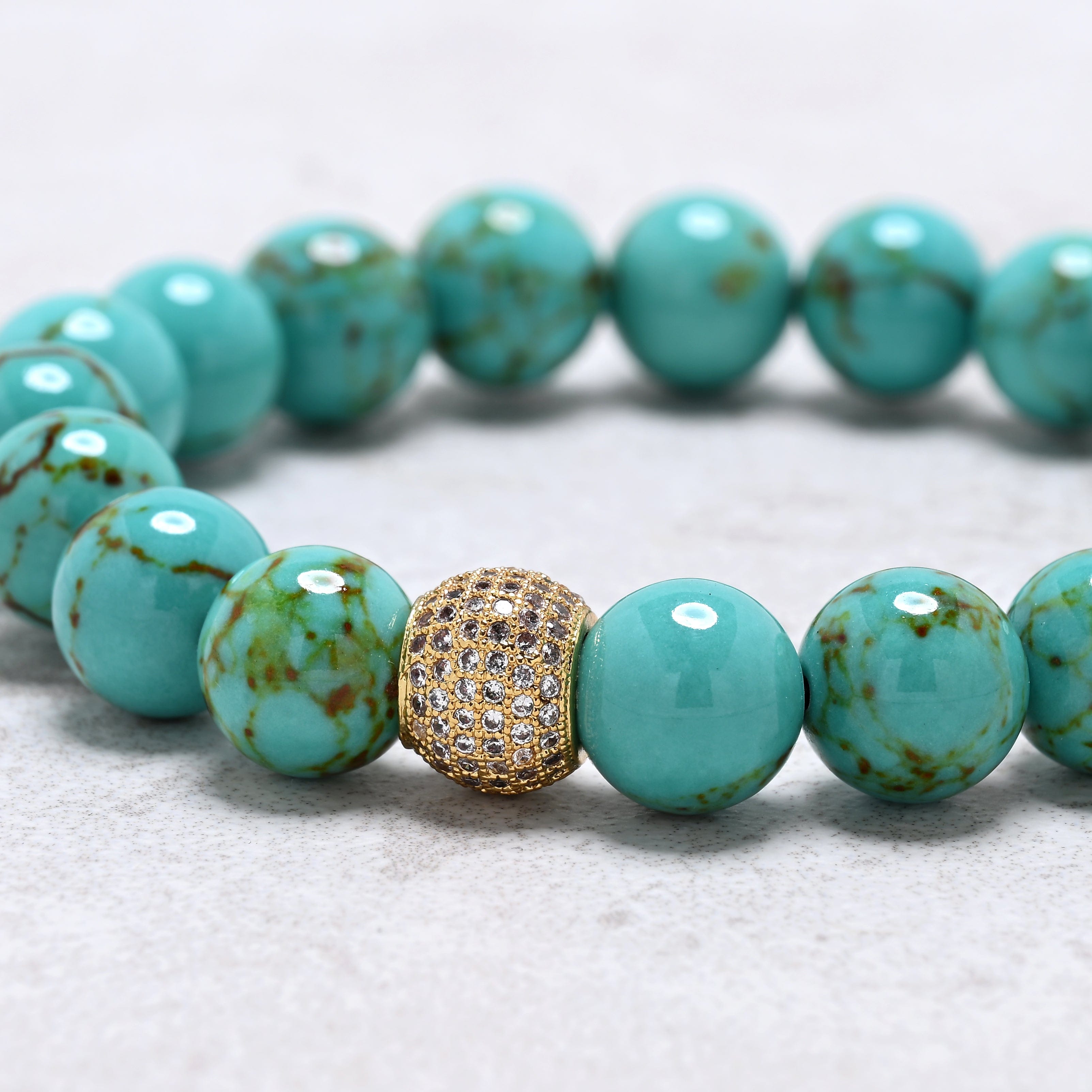 KALIFANO Gemstone Jewelry Howlite Turquoise 10mm Natural Gemstone Stretch Bracelet
