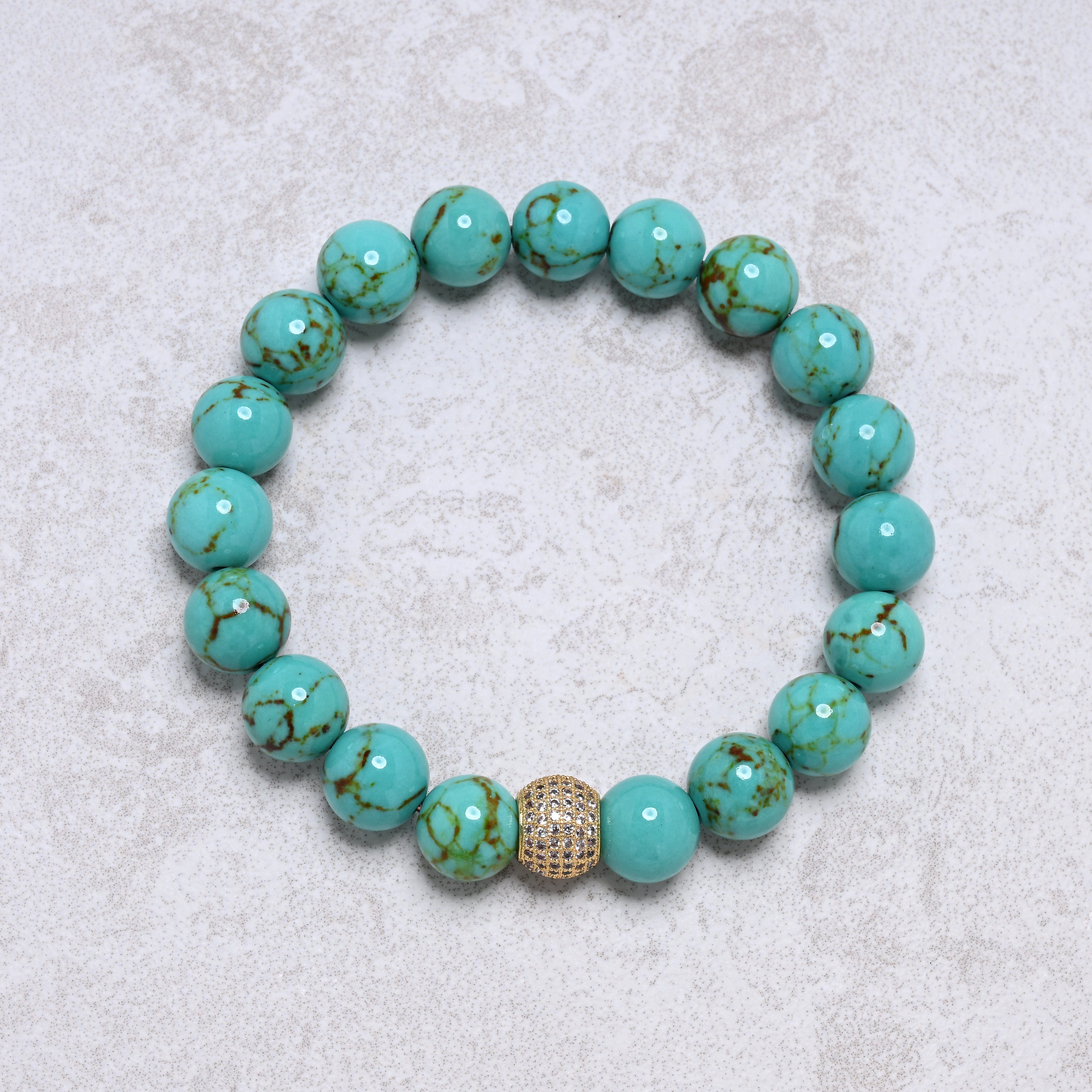 KALIFANO Gemstone Jewelry Howlite Turquoise 10mm Natural Gemstone Stretch Bracelet