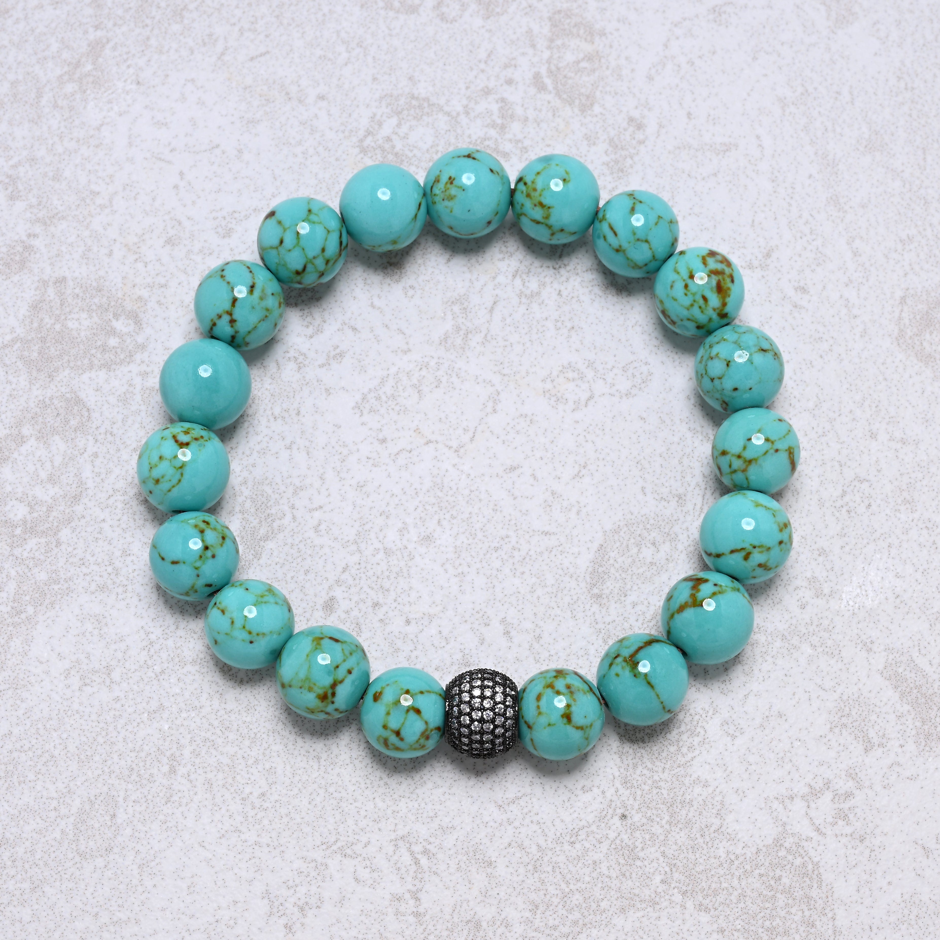 KALIFANO Gemstone Jewelry Howlite Turquoise 10mm Natural Gemstone Stretch Bracelet
