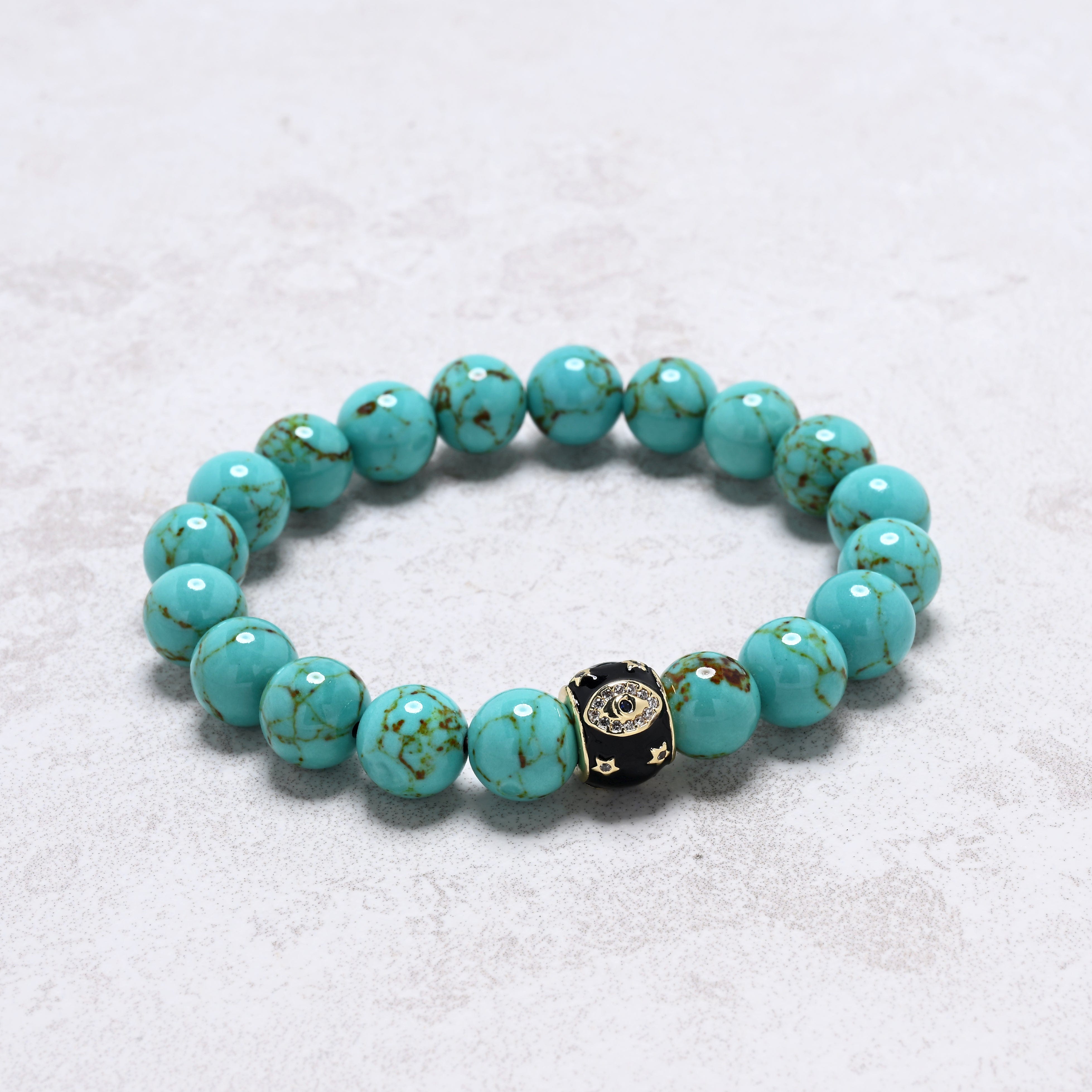 KALIFANO Gemstone Jewelry Howlite Turquoise 10mm Natural Gemstone Stretch Bracelet