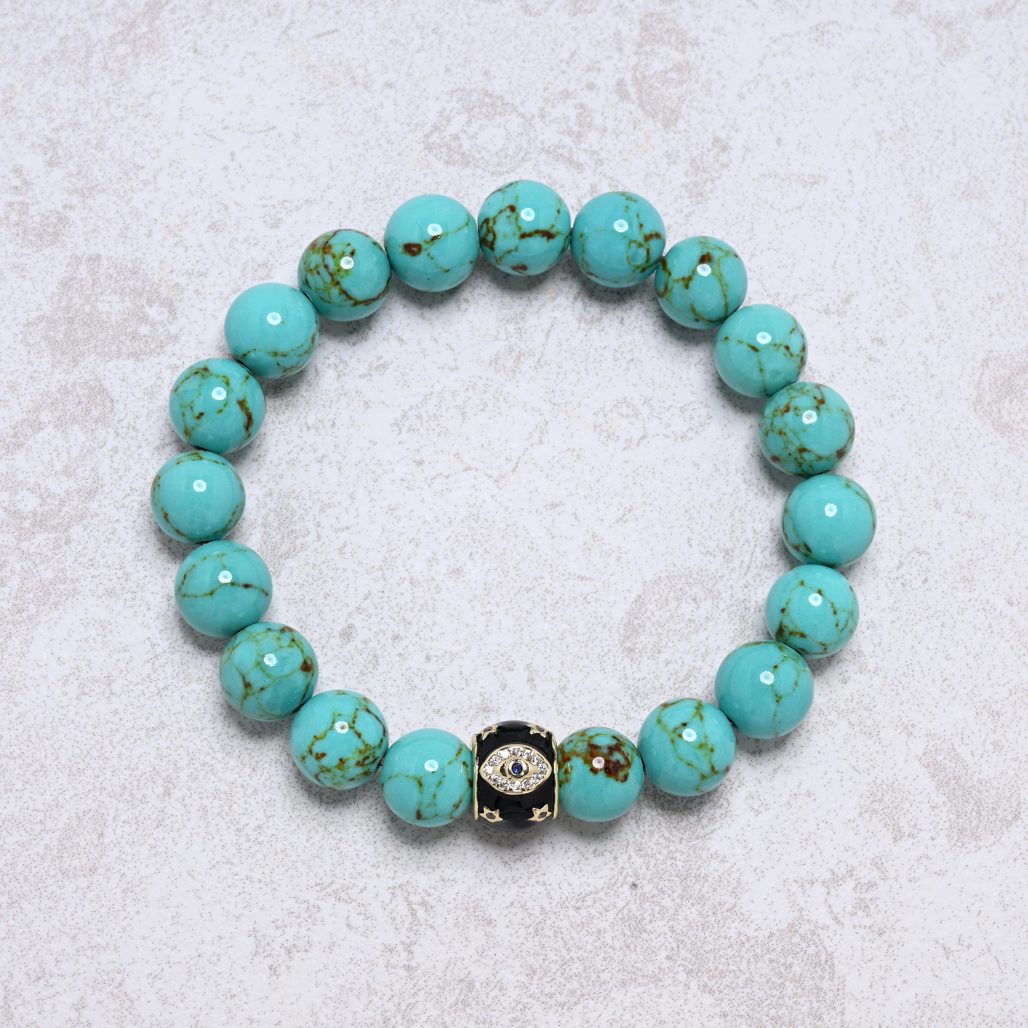 KALIFANO Gemstone Jewelry Howlite Turquoise 10mm Natural Gemstone Stretch Bracelet