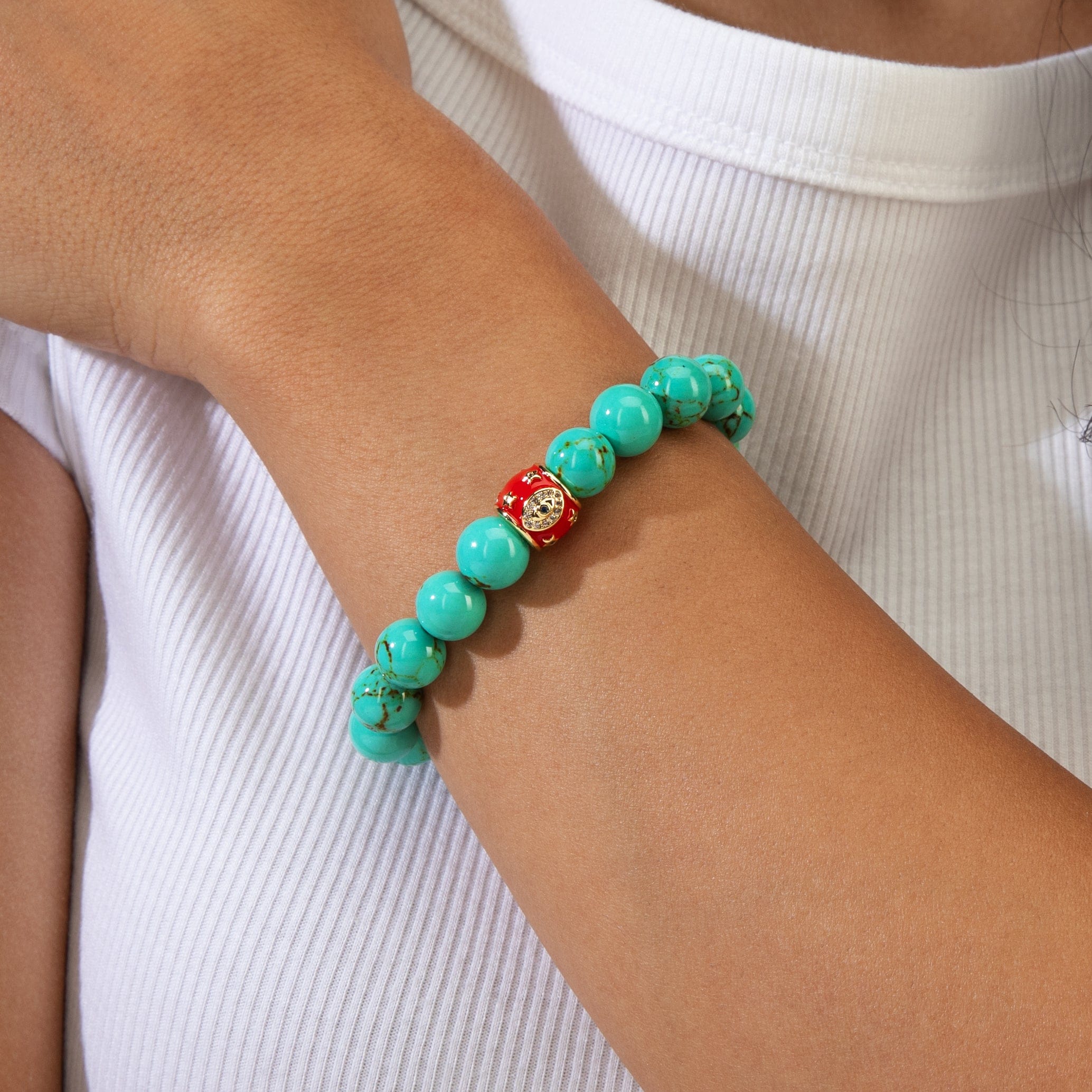 KALIFANO Gemstone Jewelry Howlite Turquoise 10mm Natural Gemstone Stretch Bracelet