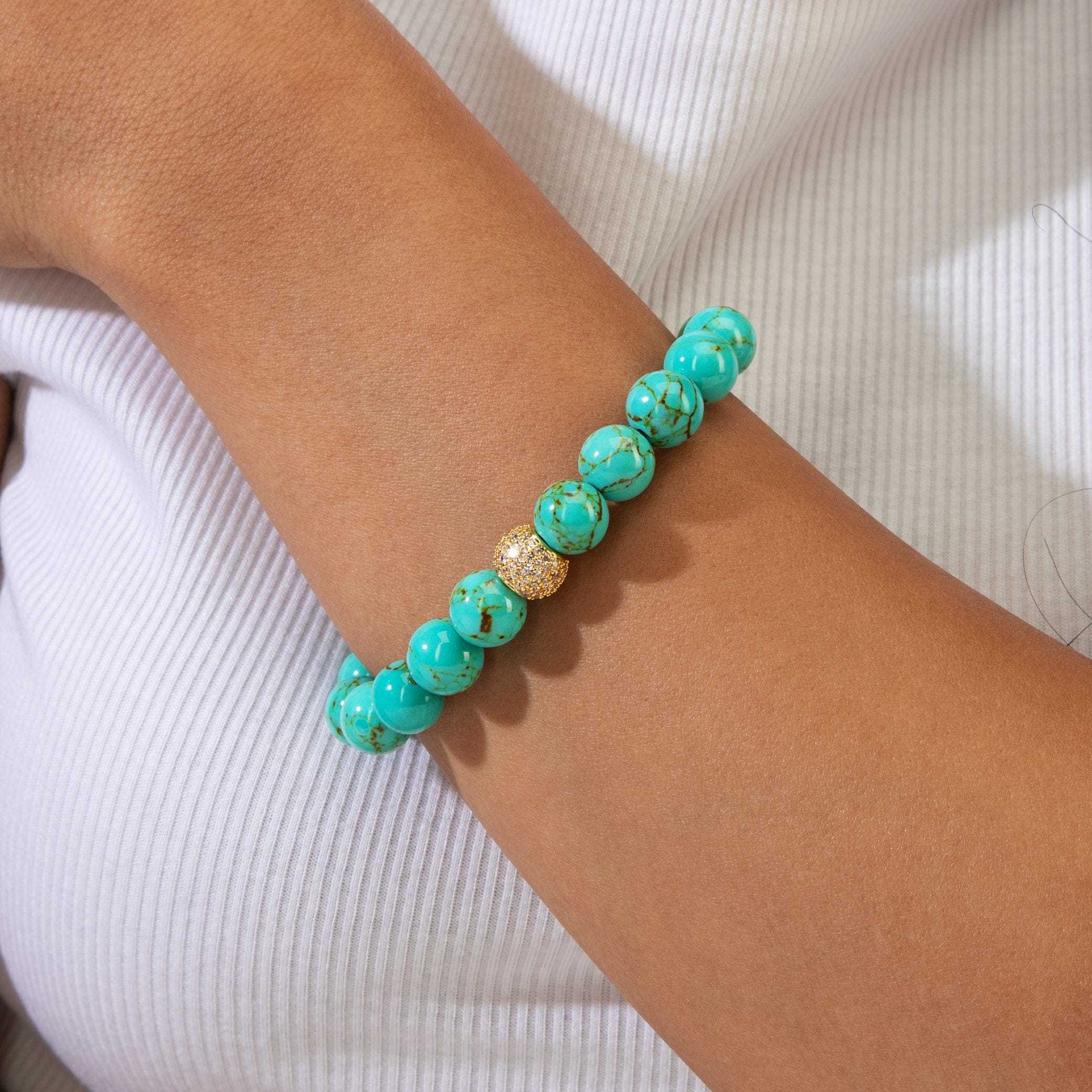 KALIFANO Gemstone Jewelry Howlite Turquoise 10mm Natural Gemstone Stretch Bracelet