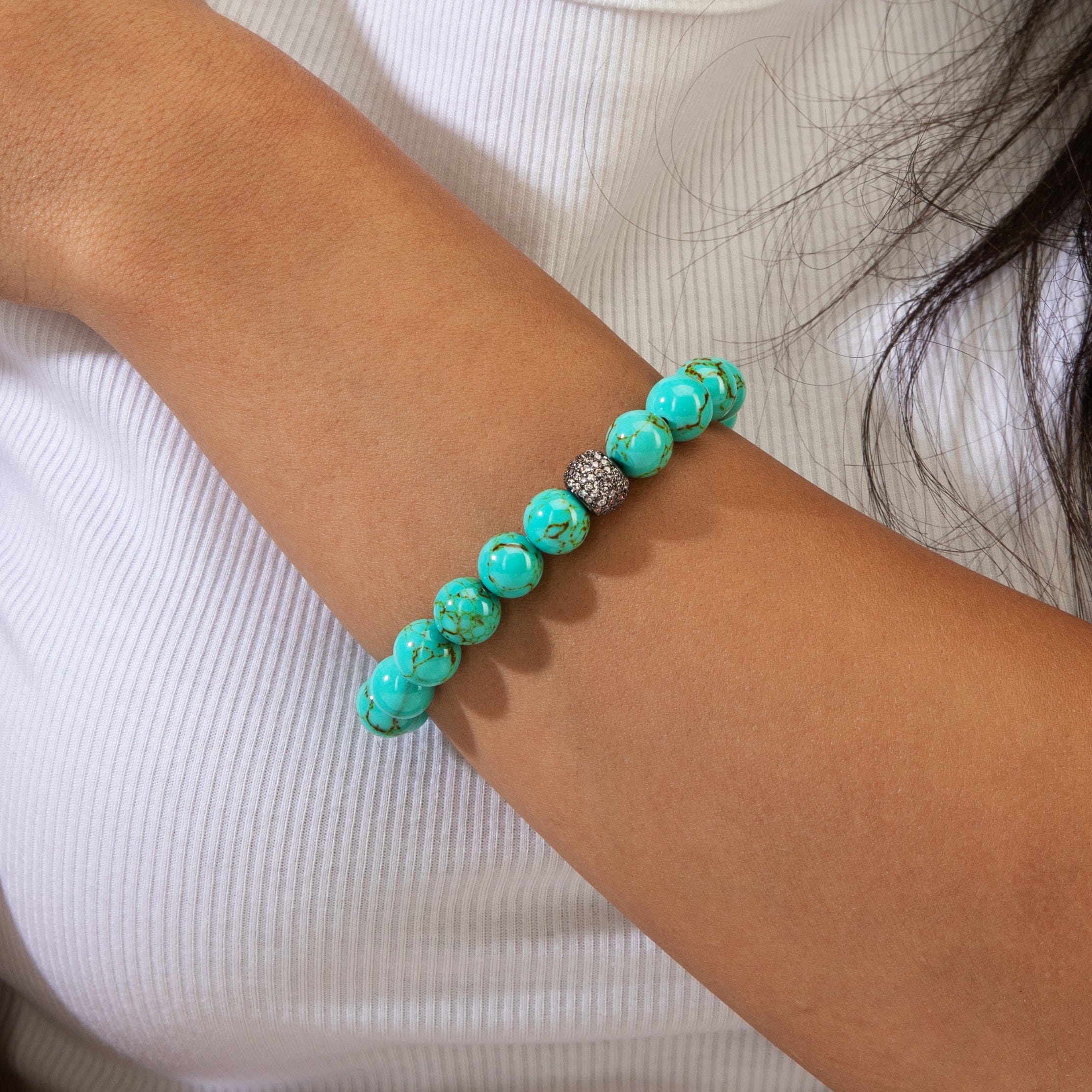 KALIFANO Gemstone Jewelry Howlite Turquoise 10mm Natural Gemstone Stretch Bracelet