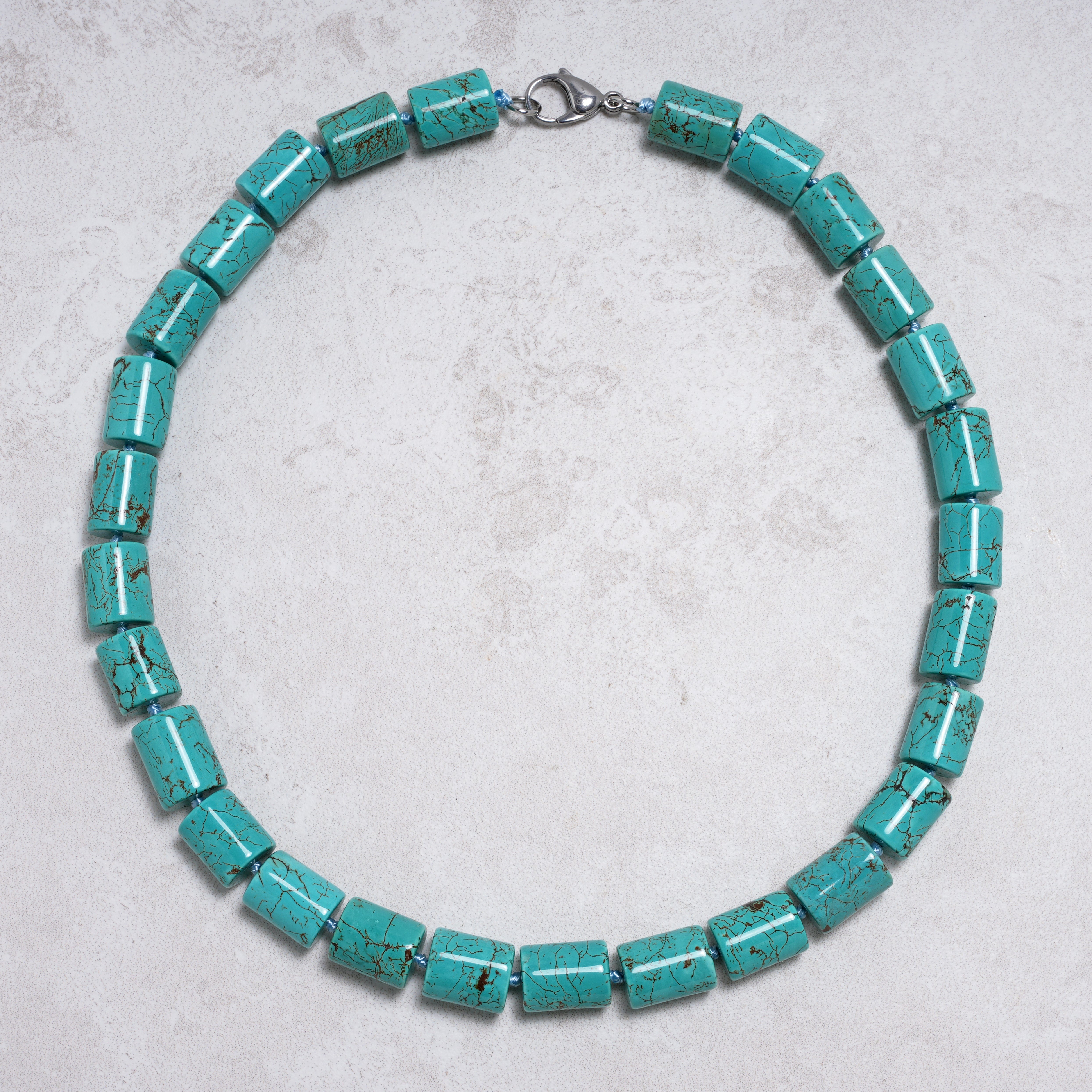 KALIFANO Gemstone Jewelry Howlite Turquoise 12x16mm Necklace With Stainless Steel Clasp - 24" HTN-12