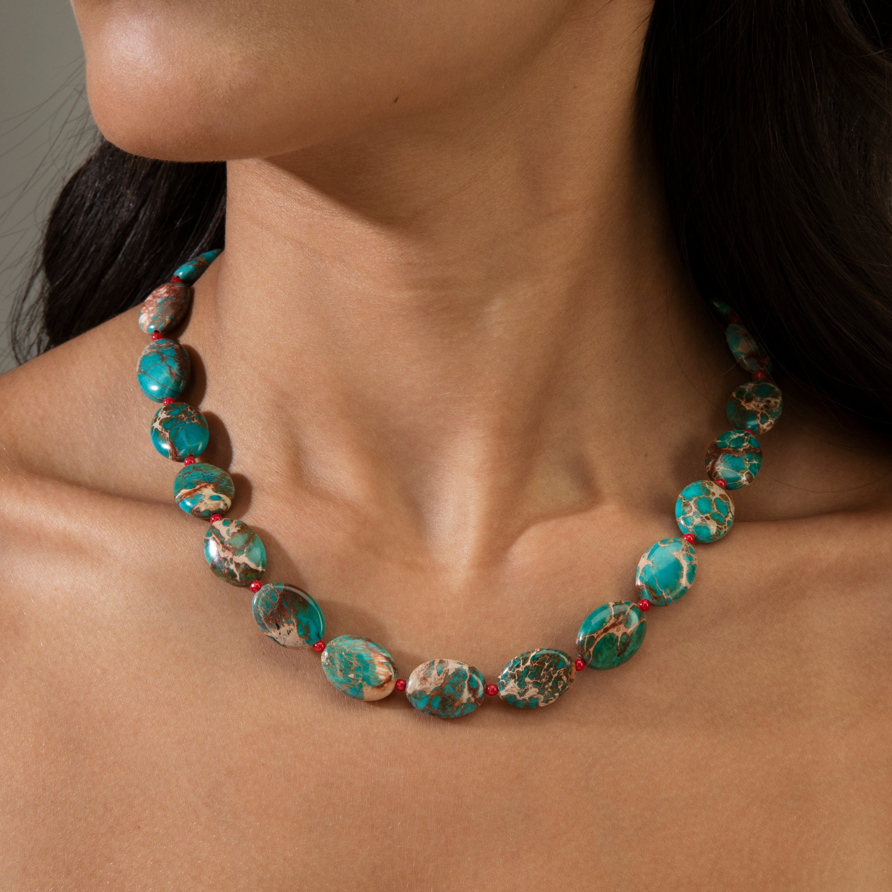 KALIFANO Gemstone Jewelry Howlite Turquoise 14x18mm Necklace With Sterling Silver Clasp - 18" 925N-10-TQRC